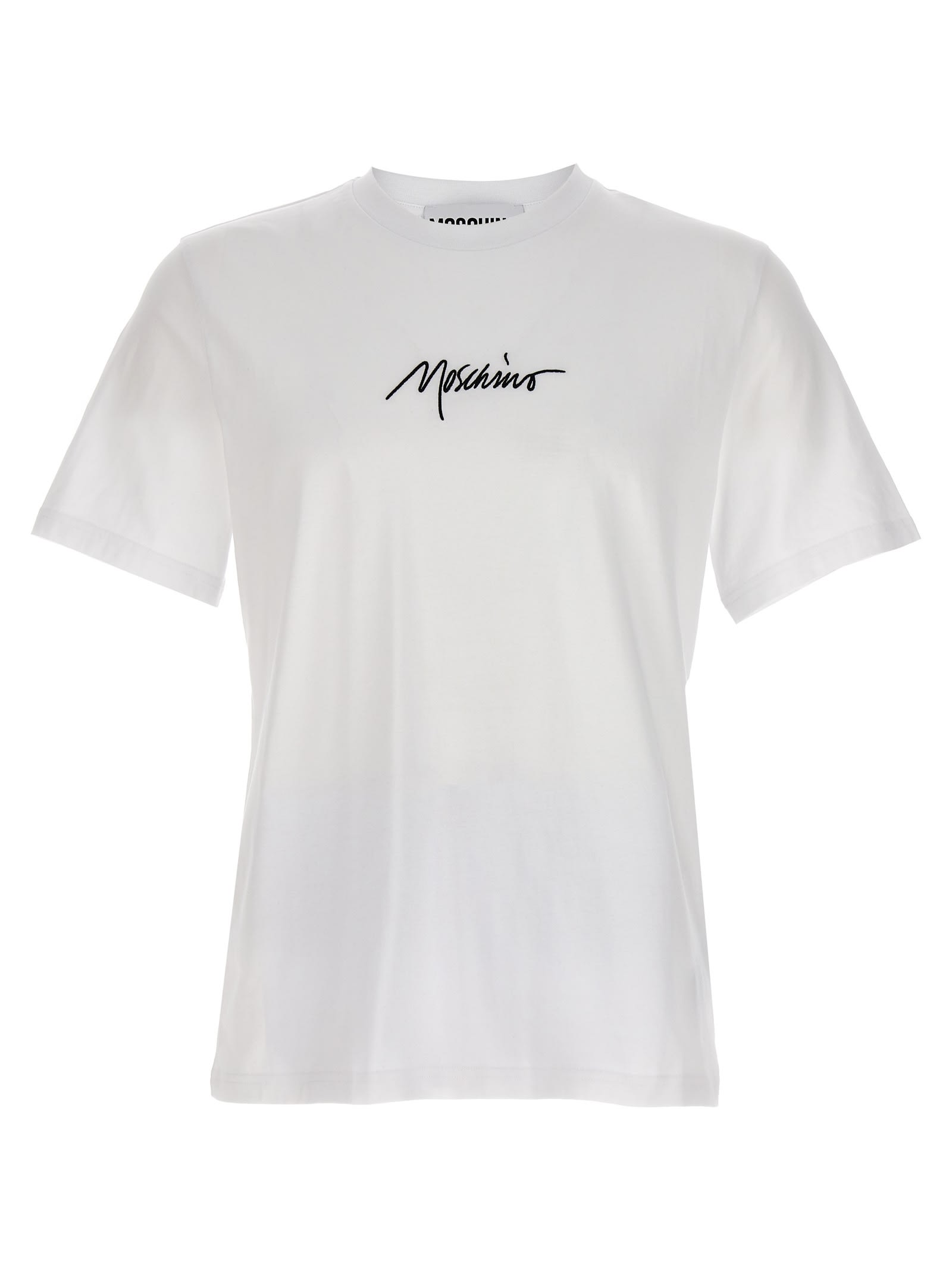 Shop Moschino Logo Embroidery T-shirt In Bianco