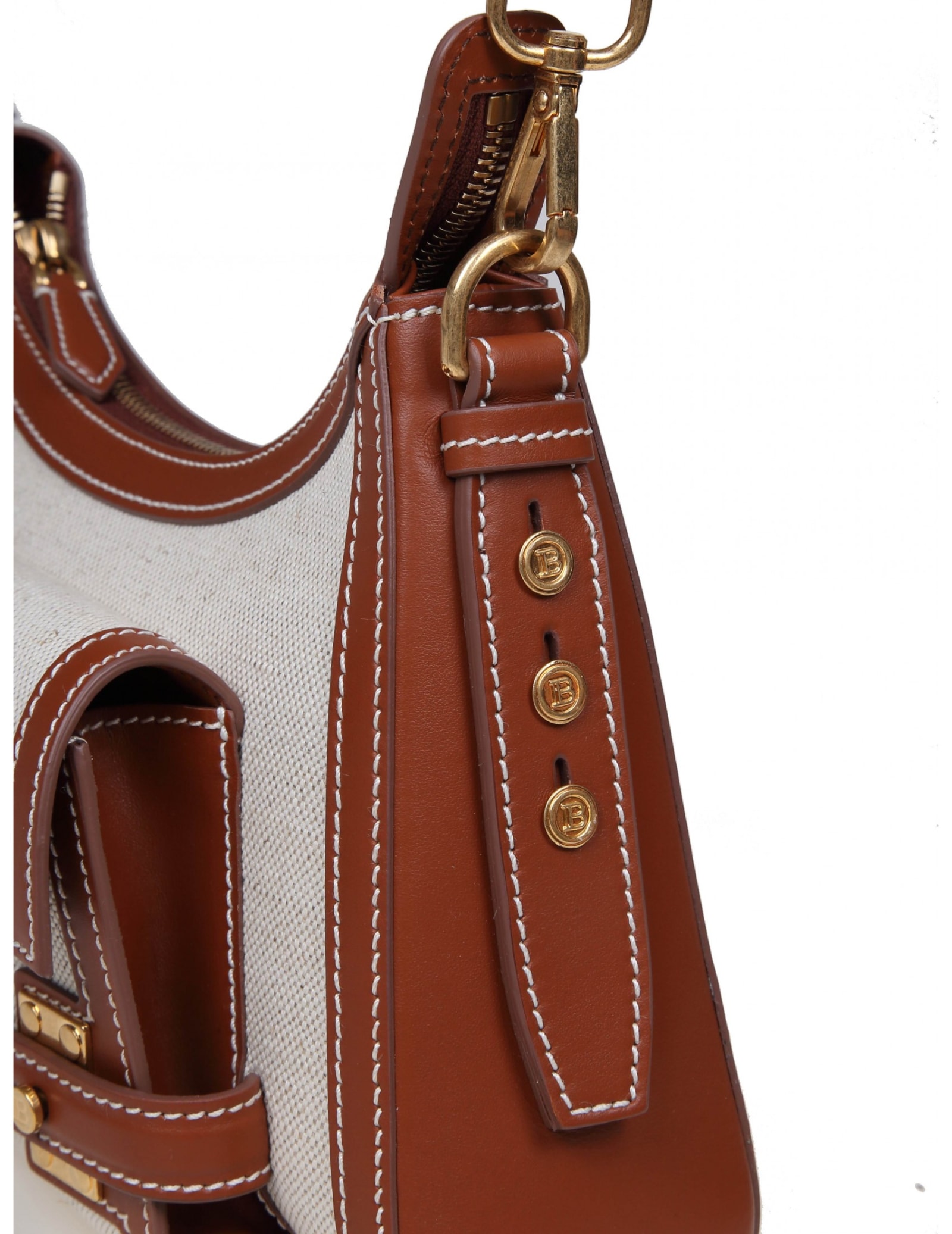 BALMAIN BALMAIN B-BUZZ HOBO BAG IN CANVAS AND LEATHER 