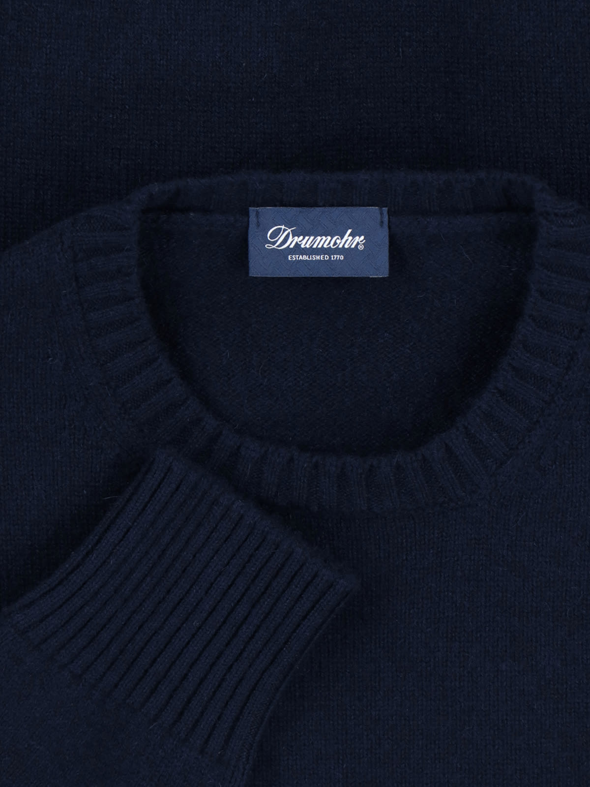 Drumohr Ribbed Crewneck Sweater With Cuffs And Hem In Blue