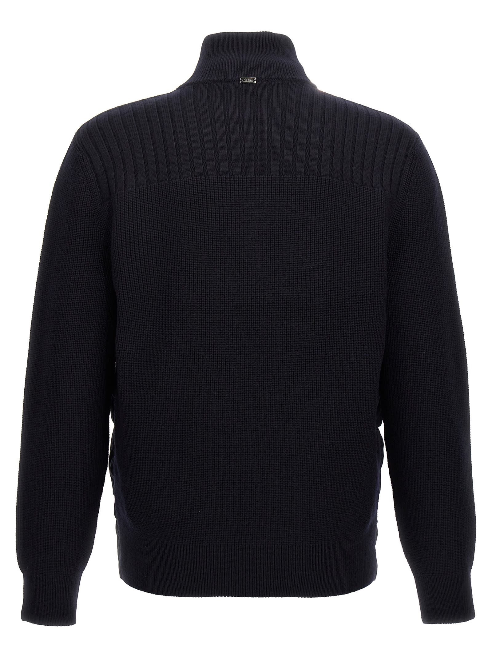 Herno L And Padded Nylon Full-zip Cardigan In Blue