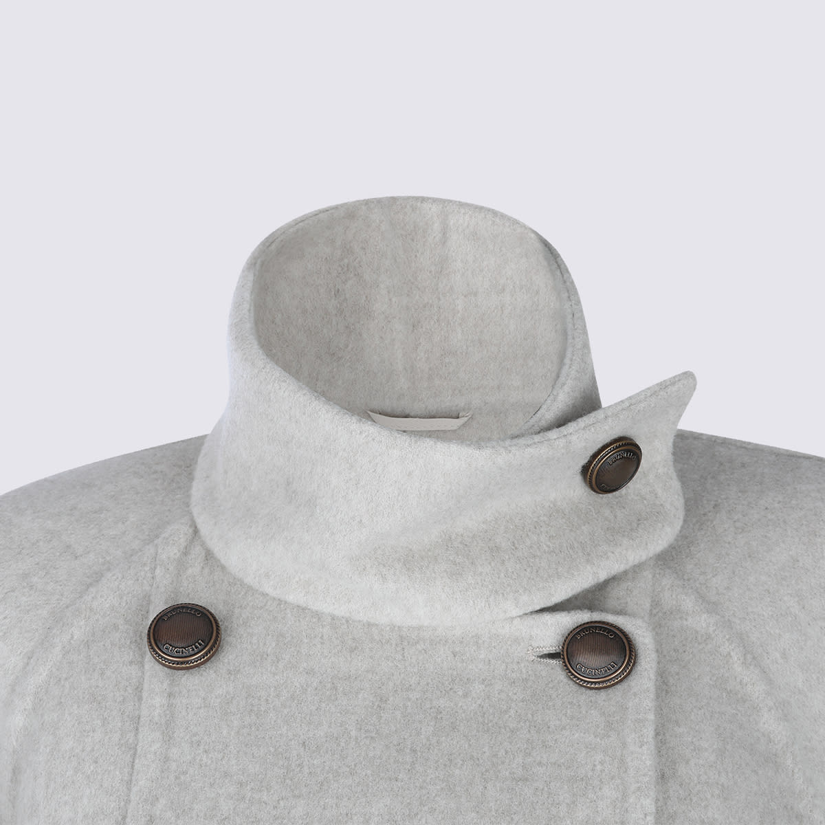 Brunello Cucinelli Buttoned Collar Long Sleeve Coat With Pockets In Gray