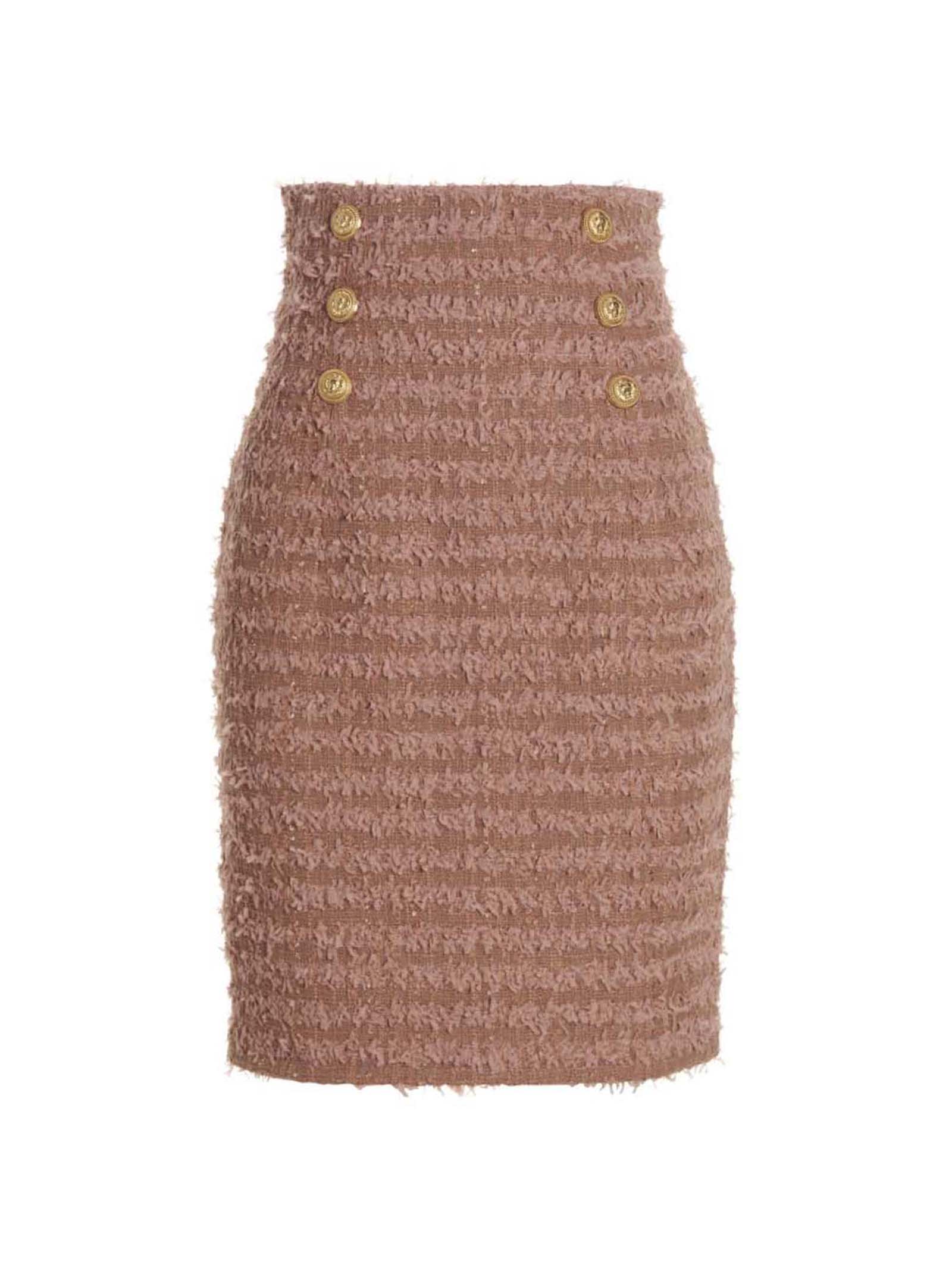 BALMAIN LOGO BUTTON TWEED SKIRT