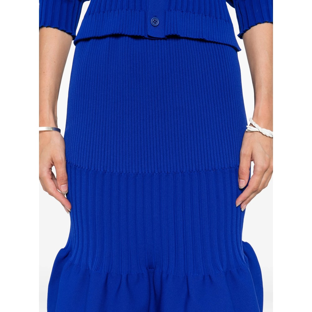 Cfcl Ribbed-knit Ruffled Midi Skirt In Blue