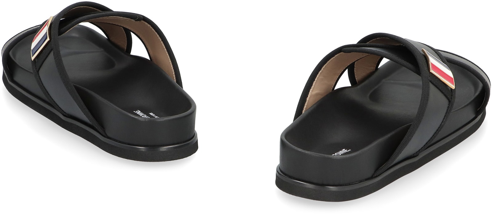 Shop Thom Browne Leather Slides In Black