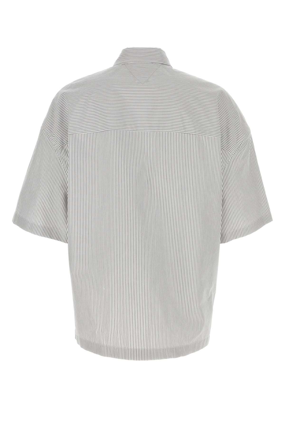 Shop Bottega Veneta Embroidered Poplin Shirt In Greywhite