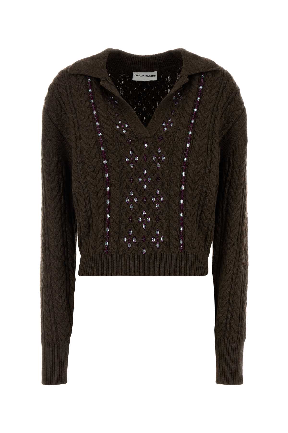 Des Phemmes Embroidered Cable Knit Sweater