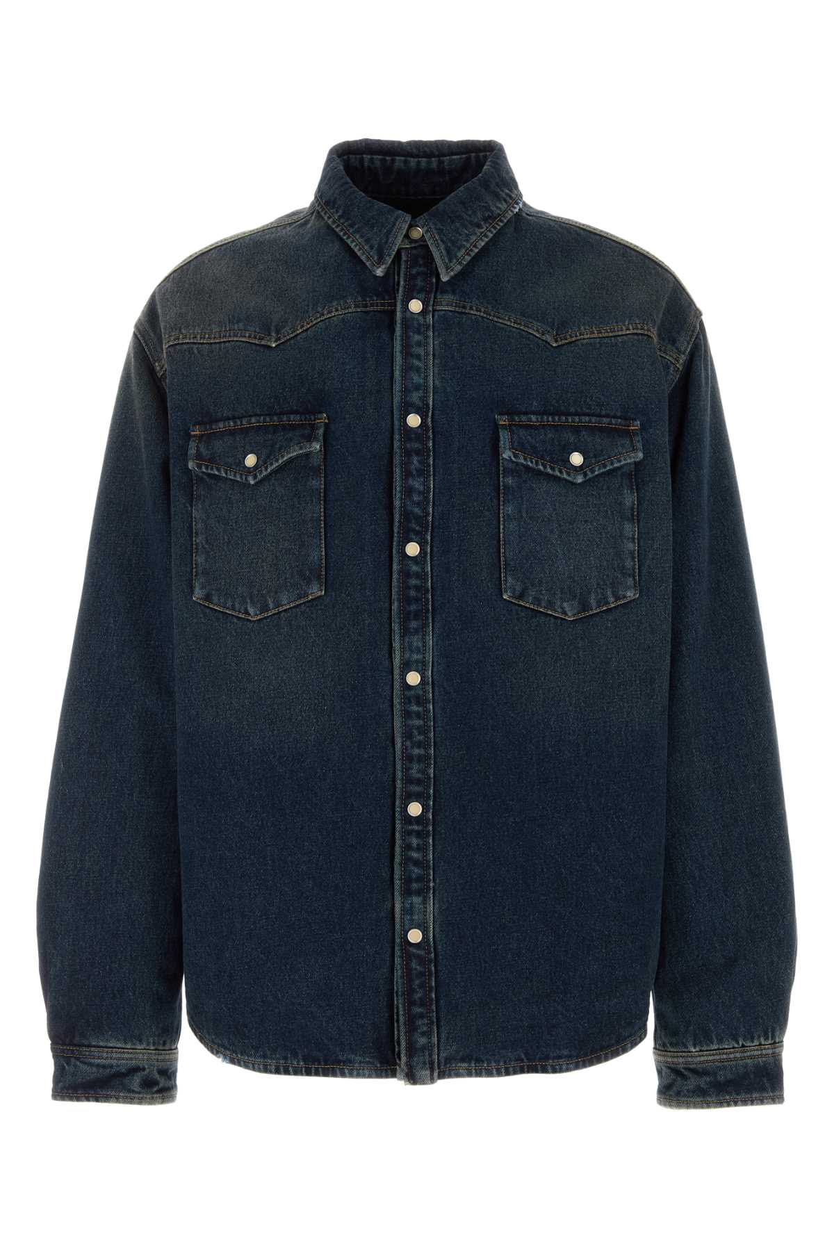 Shop Prada Denim Padded Jacket In Bleu