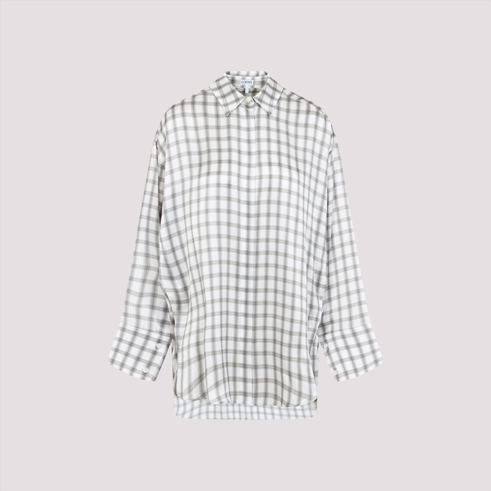 Loewe Checked Silk Shirt In White Grey