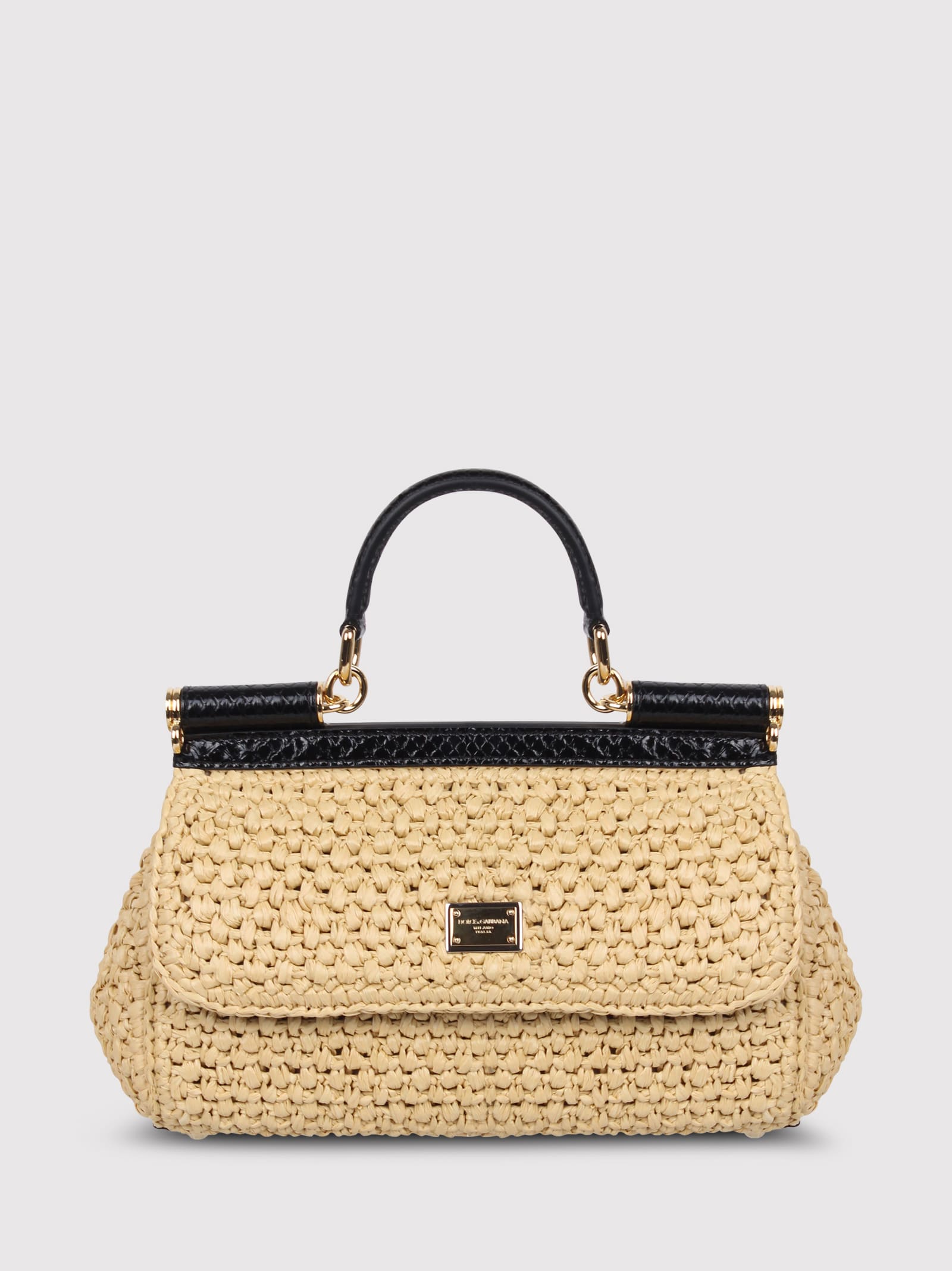 Shop Dolce & Gabbana Elongated Raffia Crochet Sicily Handbag