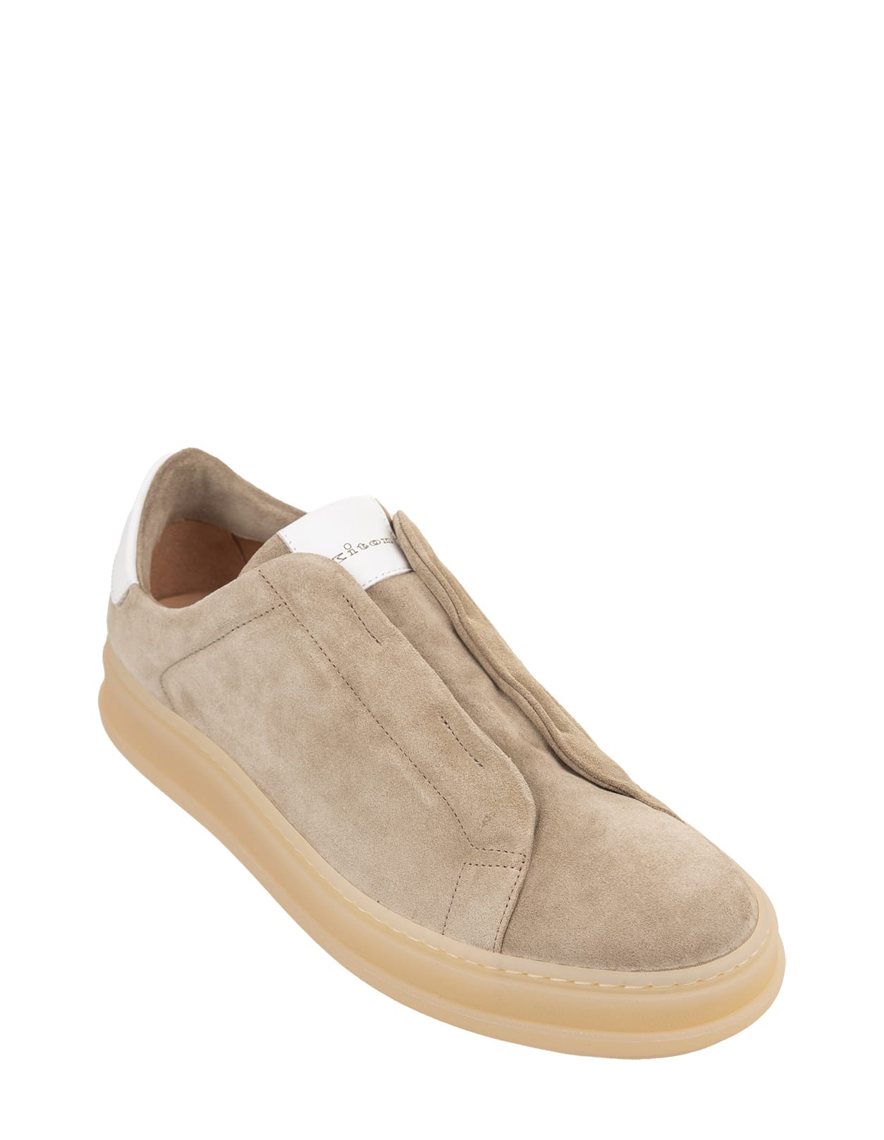 Shop Kiton Beige Suede Slip-on Sneakers In Brown