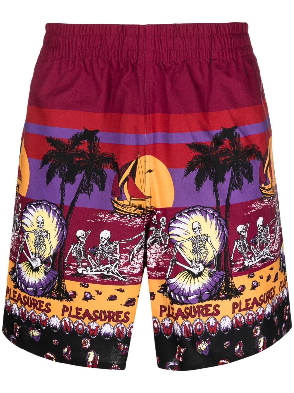 Pleasures Beach Printed Shorts In Burgundy