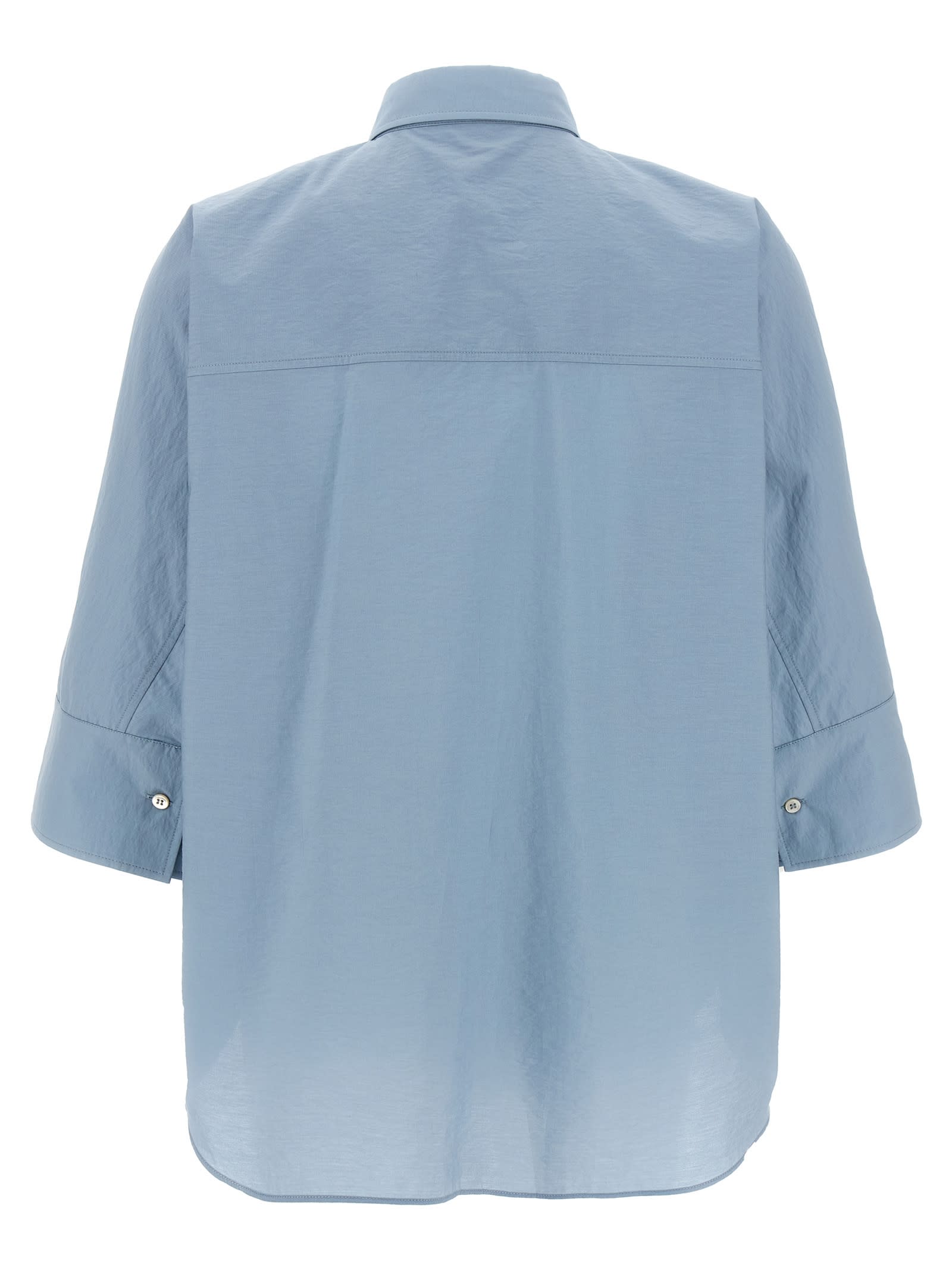 Brunello Cucinelli Intarsia Shirt With Embroidered Inlaid Detail In Light Blue