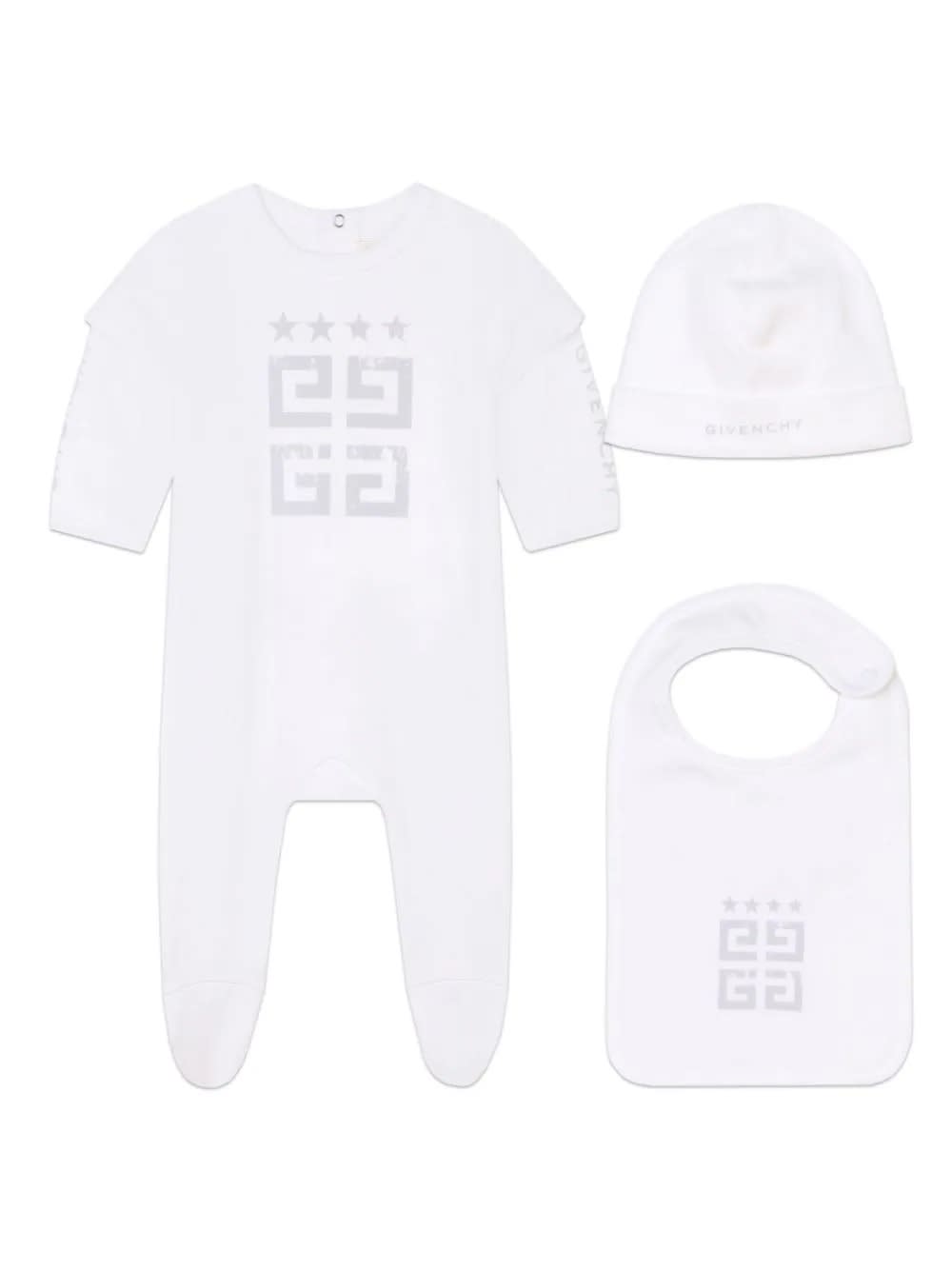 Shop Givenchy Gift Set With Pajamas, Bib And Hat In Cotton With 4g Print In White