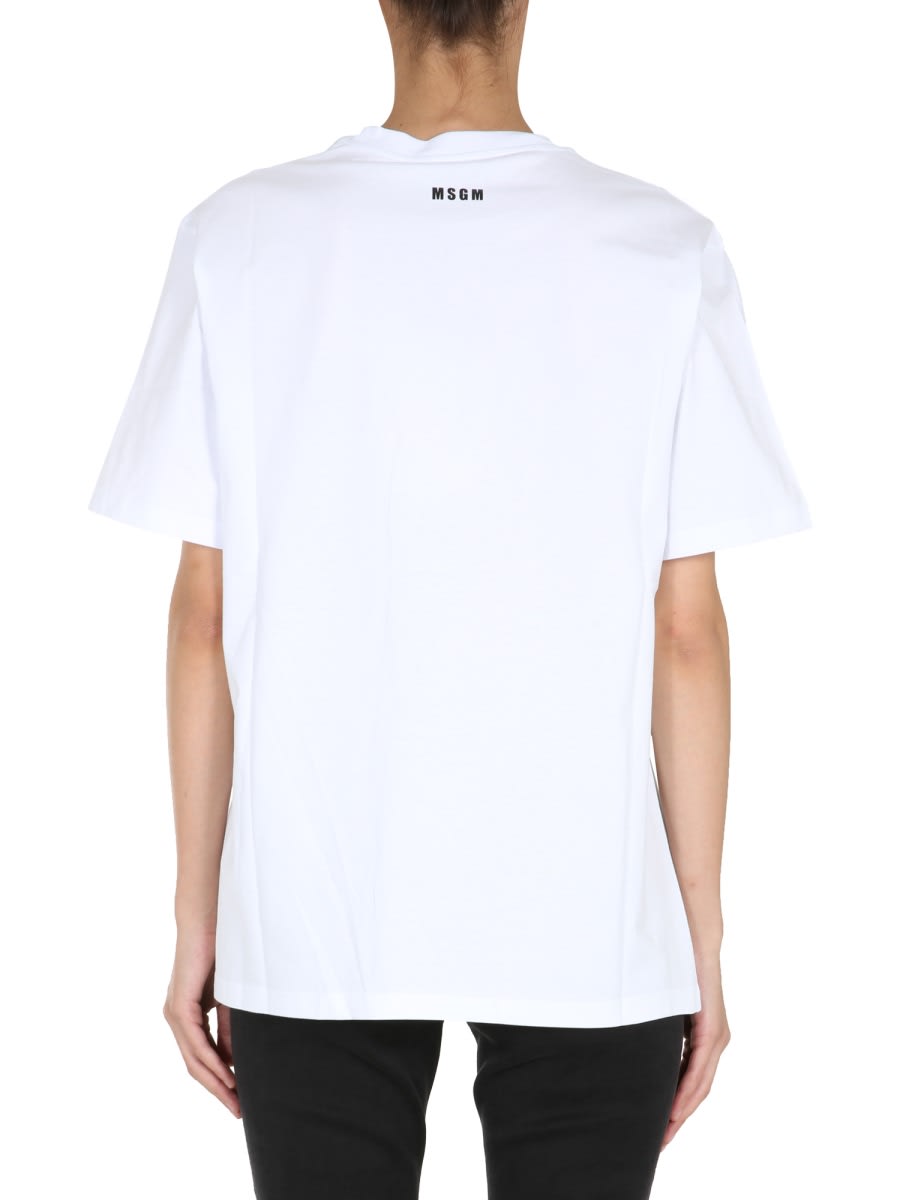 Shop Msgm Round Neck T-shirt In White