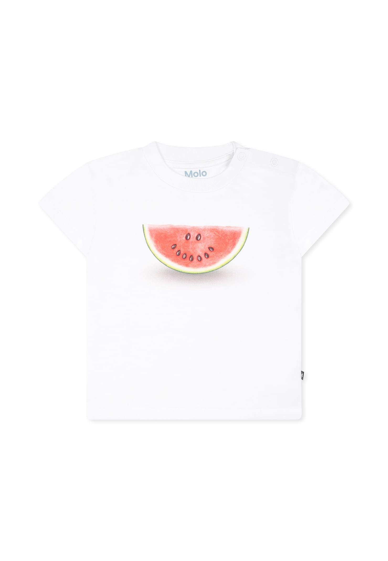 Molo White T-shirt For Babykids With Watermelon Smiley In White