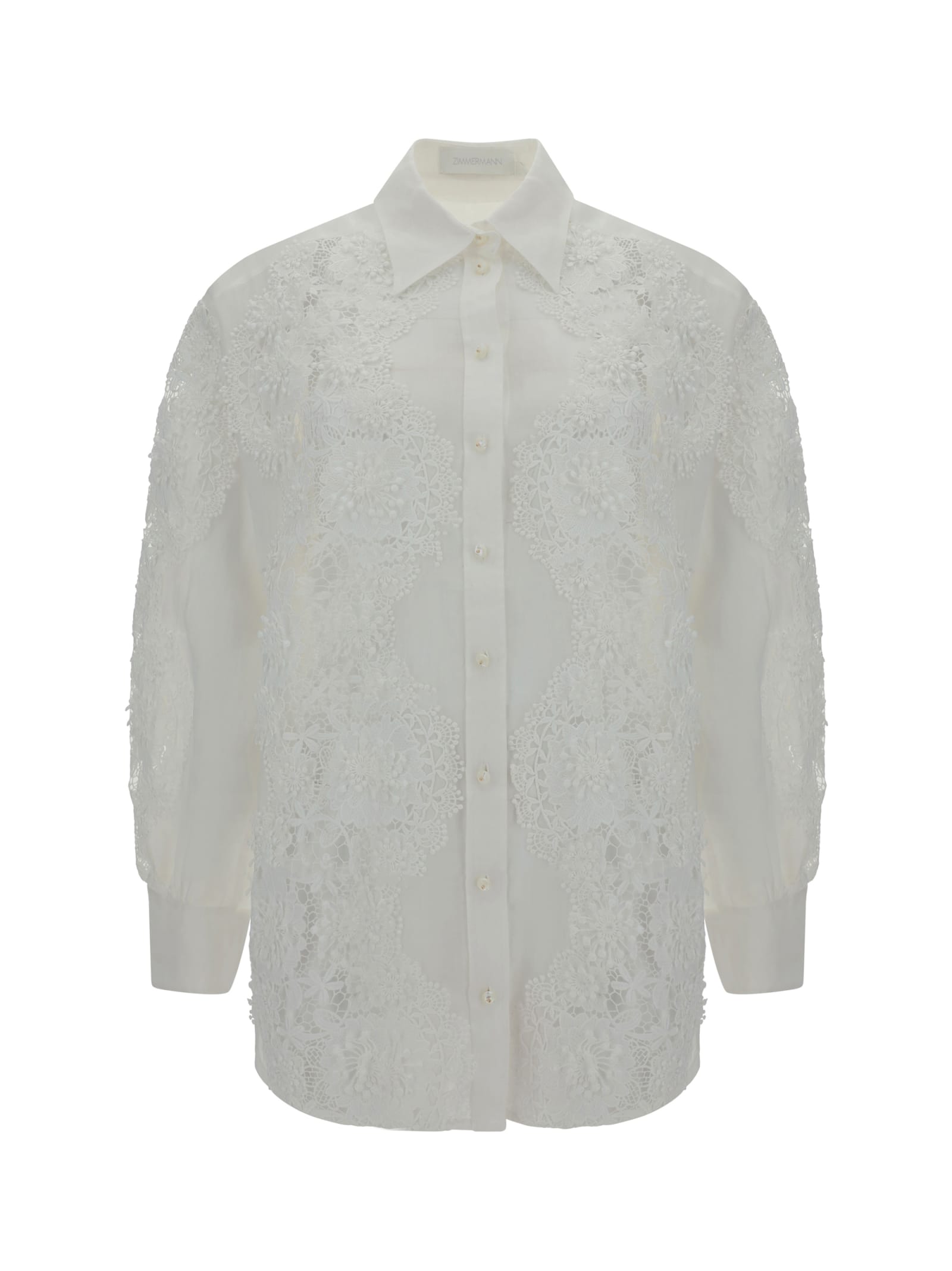 Zimmermann Halliday Lace Flower Shirt In Ivory