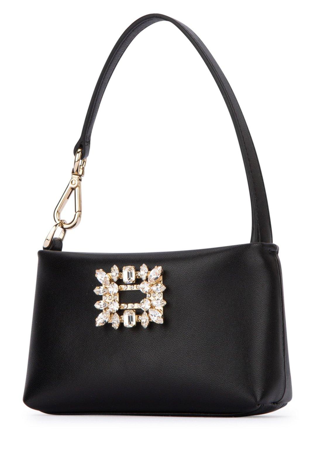 Shop Roger Vivier Rv Nightlily Buckle Embellished Shouder Bag In Black