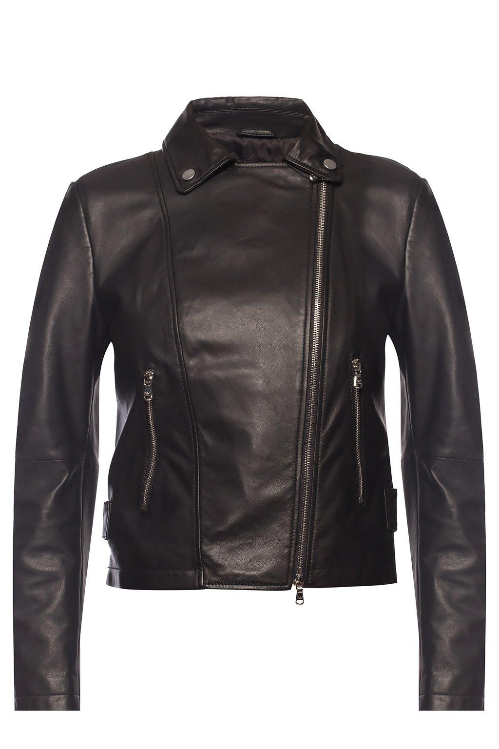 Shop Emporio Armani Long-sleeved Zipped Biker Jacket In Black