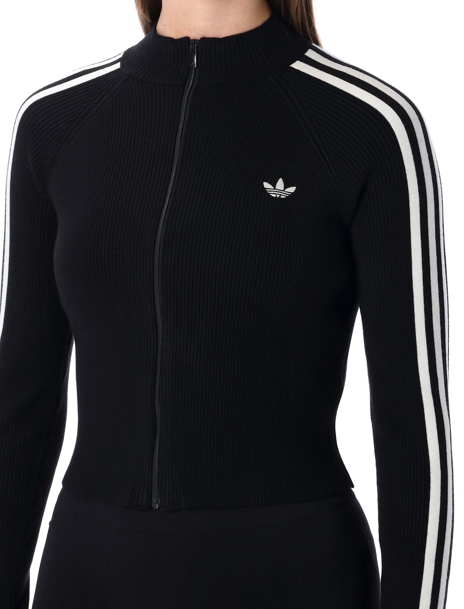 Adidas Originals Adicolor 3-stripes Slim Knit Track Top In Black