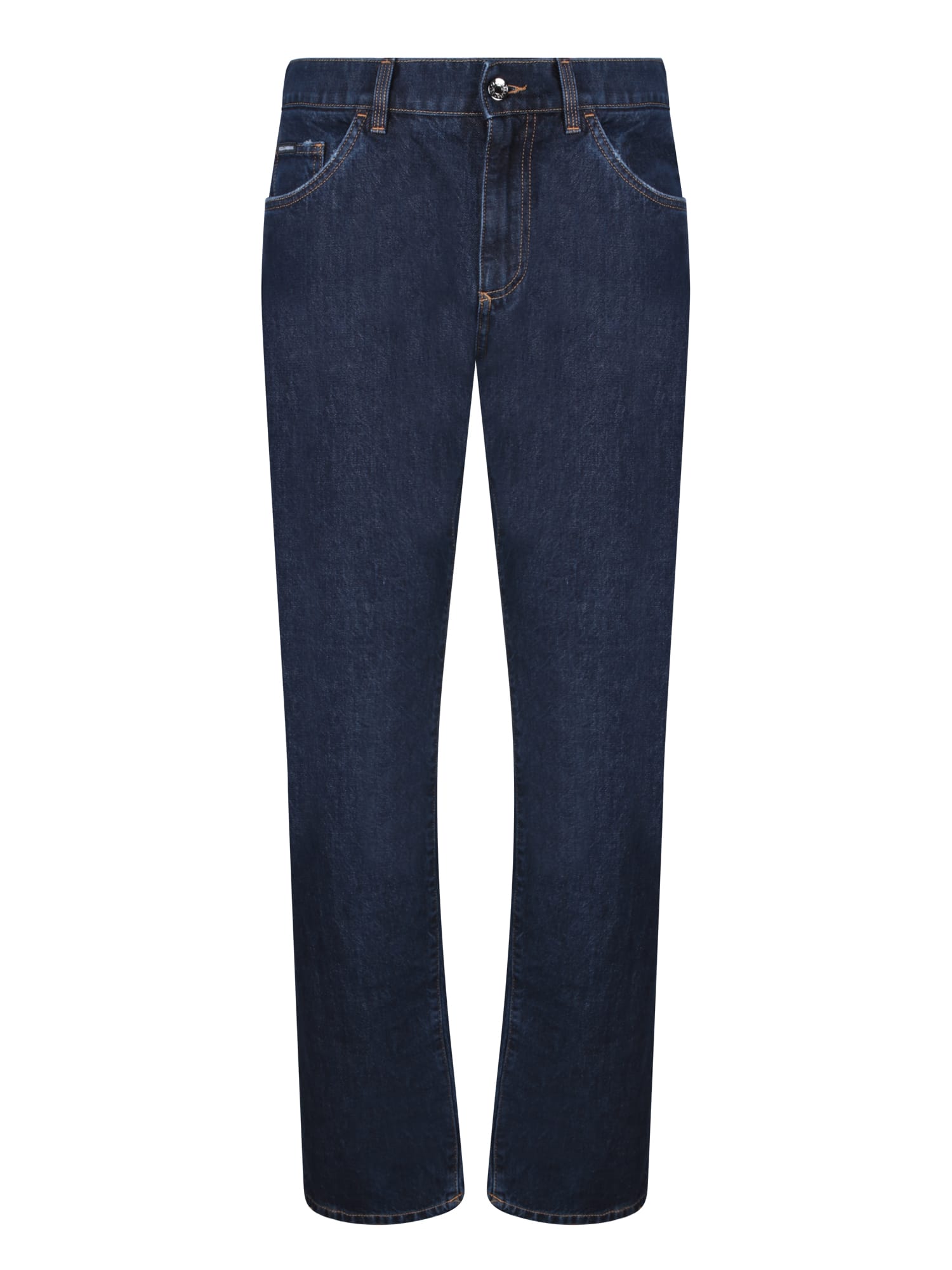 Shop Dolce & Gabbana Jeans With Brown Leather Pocket In Blue