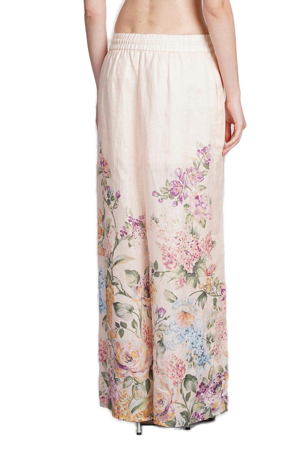 Shop Zimmermann Halliday Relaxed Pants In Cream Watercolour Floral