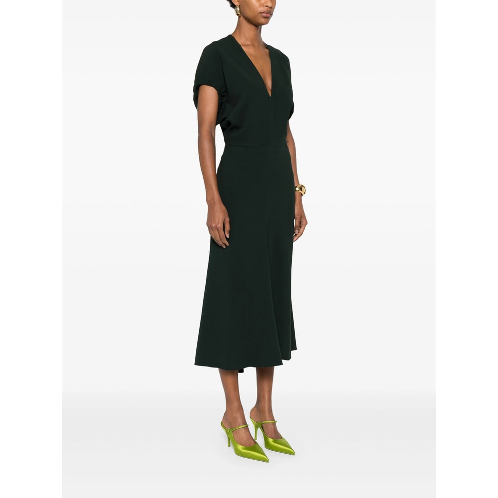 Victoria Beckham Dark Green Midi Dress In Satin In Green