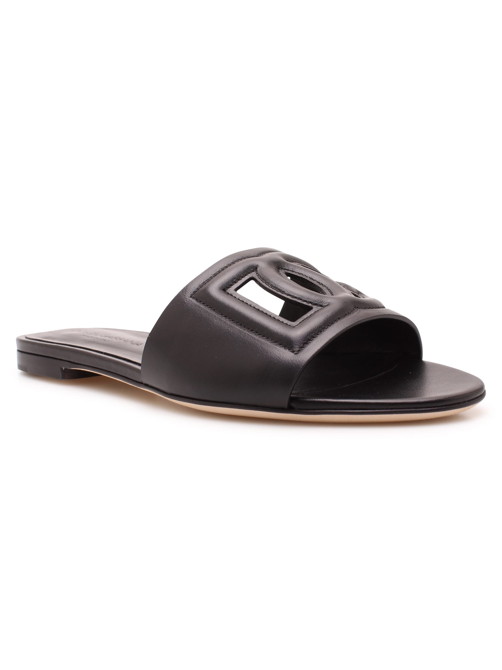 Shop Dolce & Gabbana Leather Sliders With Logo Dg