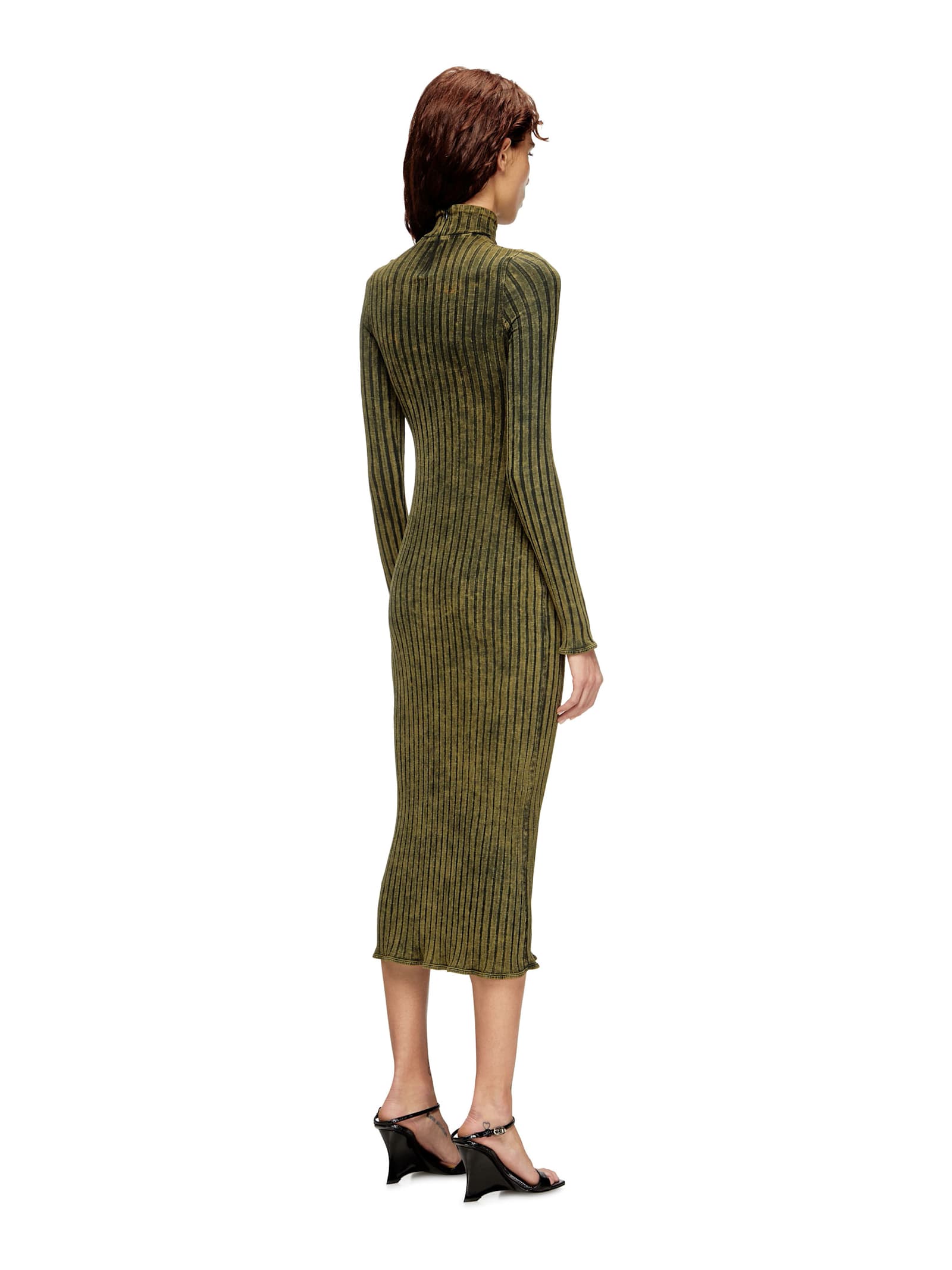 Diesel Stretch Cotton Midi Dress With High Neck In Green