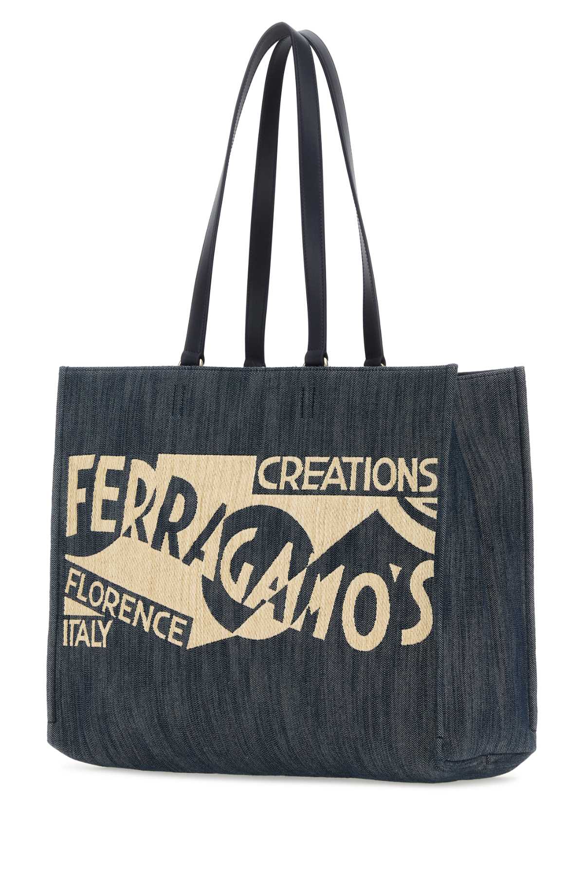 Shop Ferragamo Blue Denim Large Tt Sign Shopping Bag In Denimnaturale
