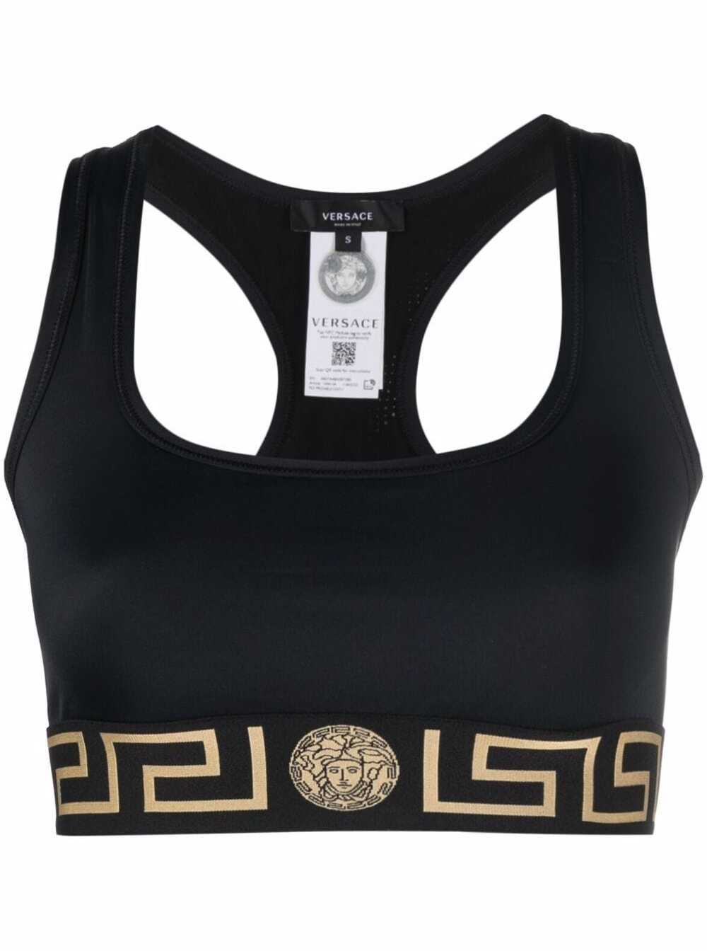 VERSACE VERSACE WOMENS BLACK STRETCH FABRIC TOP WITH LOGO
