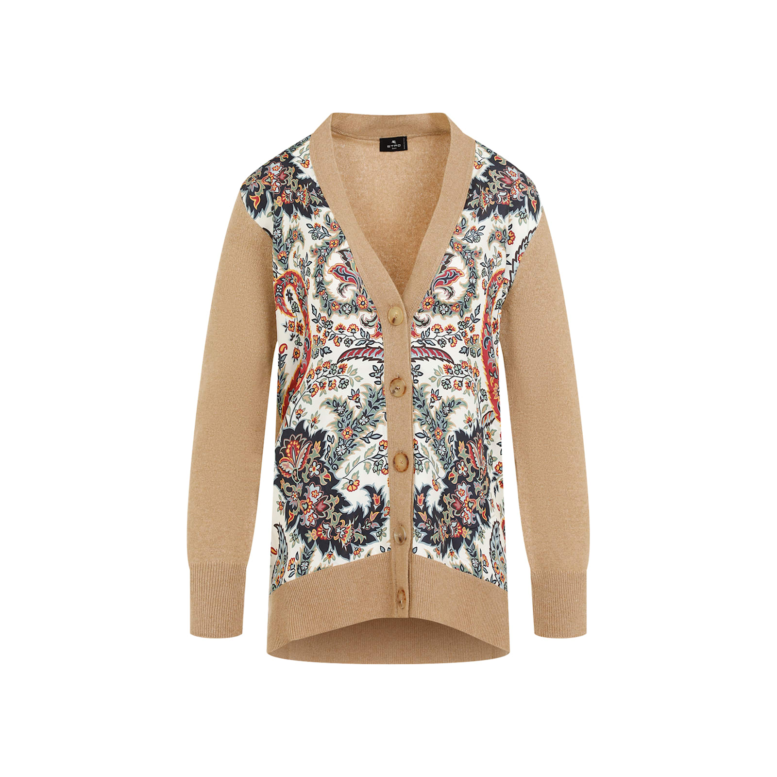 Etro Paisley Print Wool Blend Cardigan In Camel