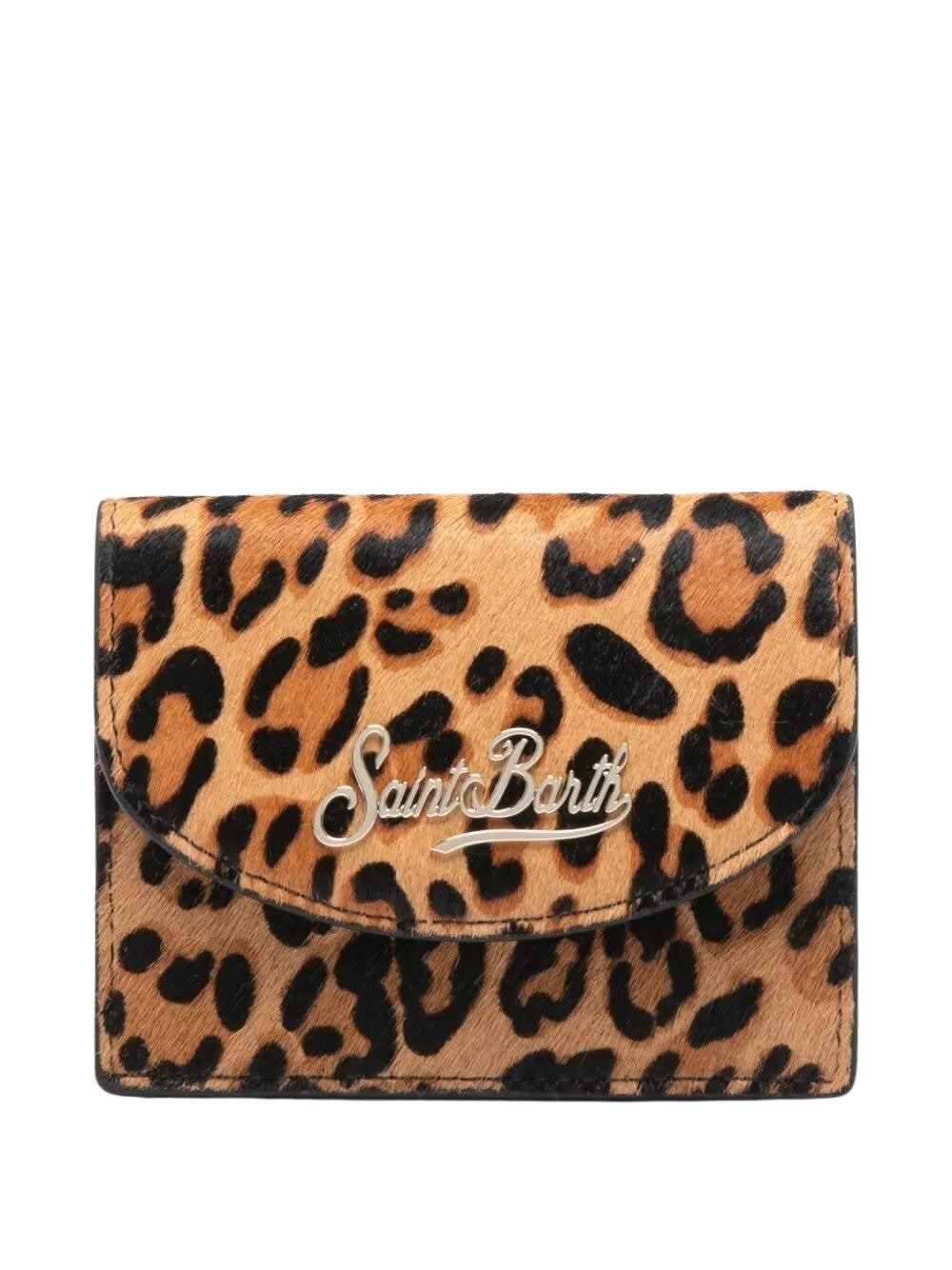 Mc2 Saint Barth Leopard Plaque Wallet In Brown