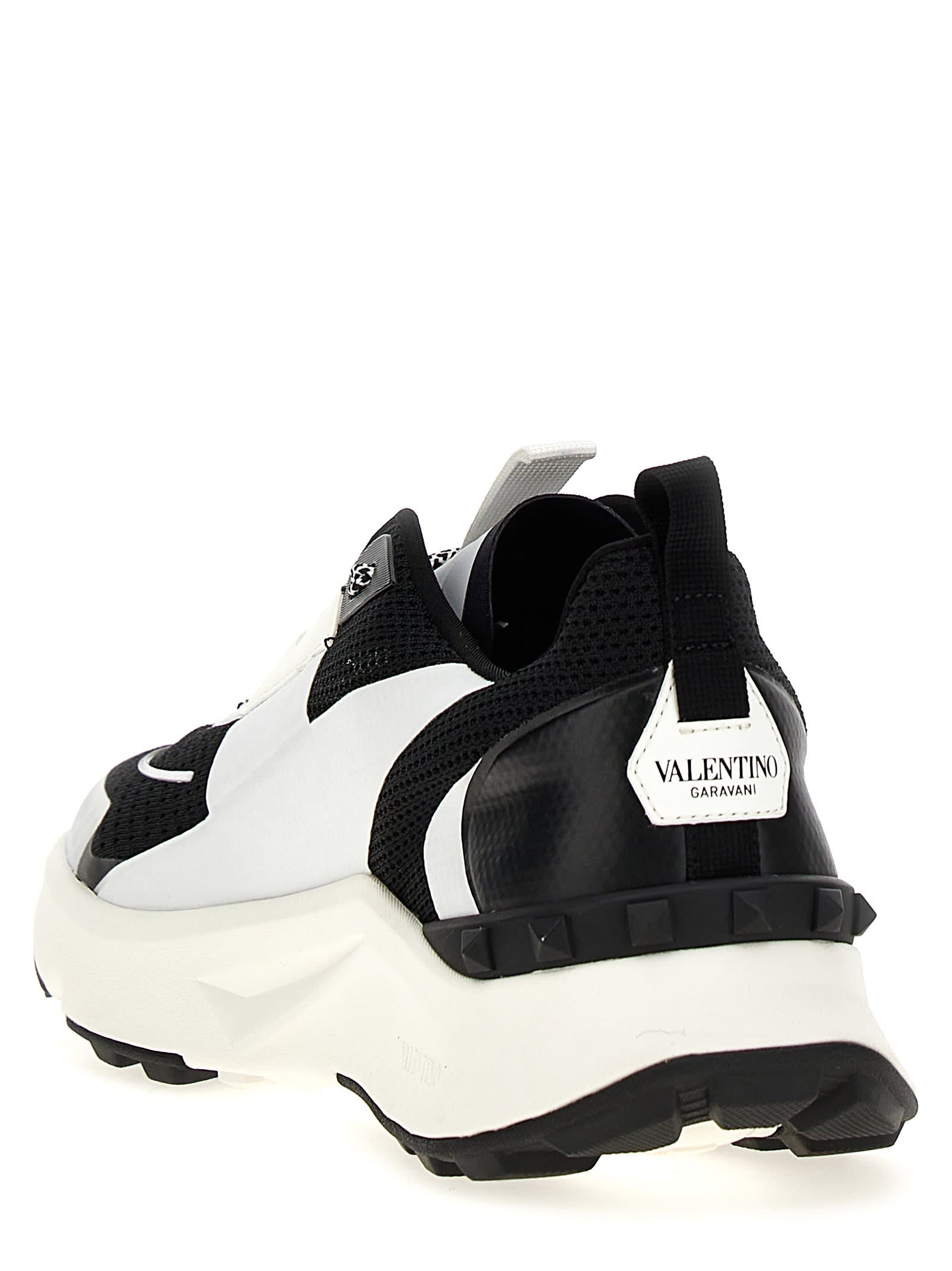 Valentino True Act Leather-trimmed Mesh And Rubber Sneakers In White/black