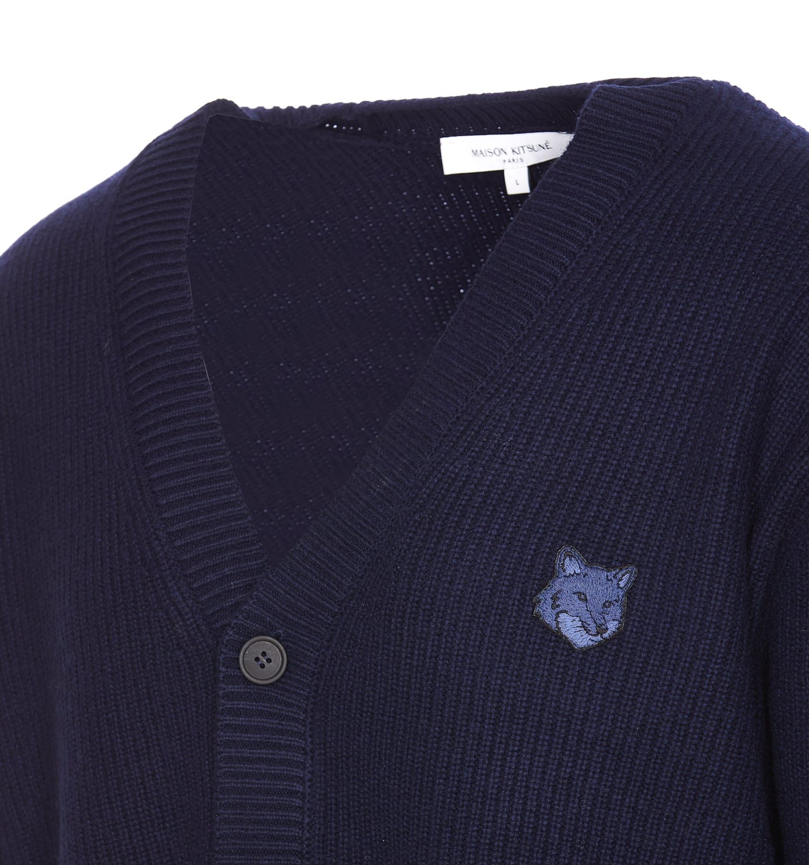 Shop Maison Kitsuné Bold Fox Head Patch Cardigan In Blue