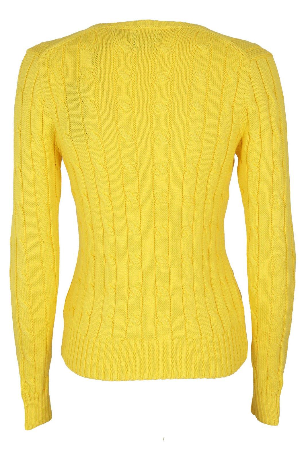 Shop Ralph Lauren Kimberly Cable-knitted V-neck Jumper In Yellow