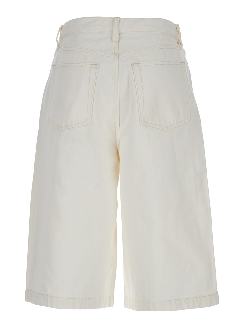 Frame Flared Denim Bermuda Shorts. In White
