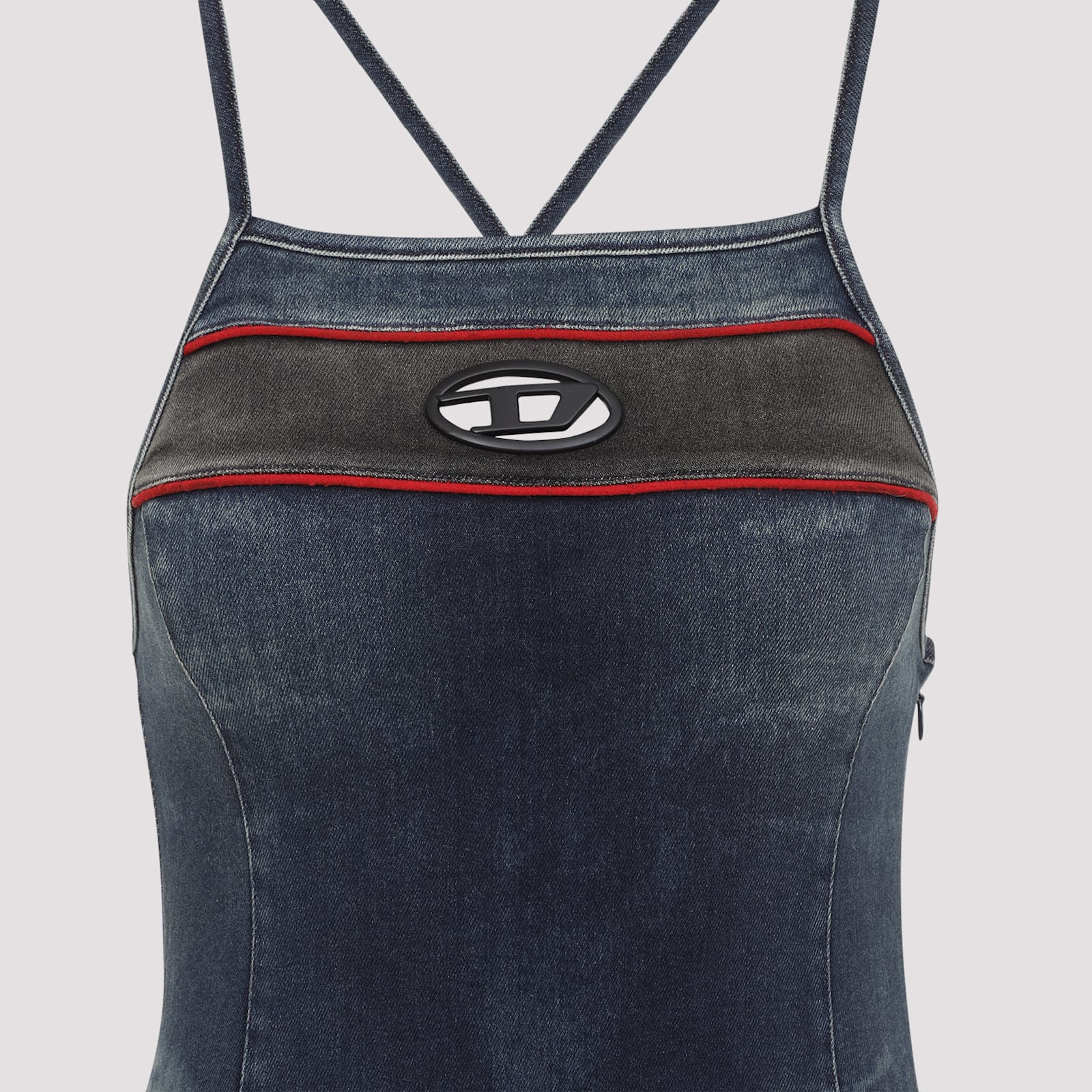 Diesel Fitted Mini Dress With Thin Straps In Denim