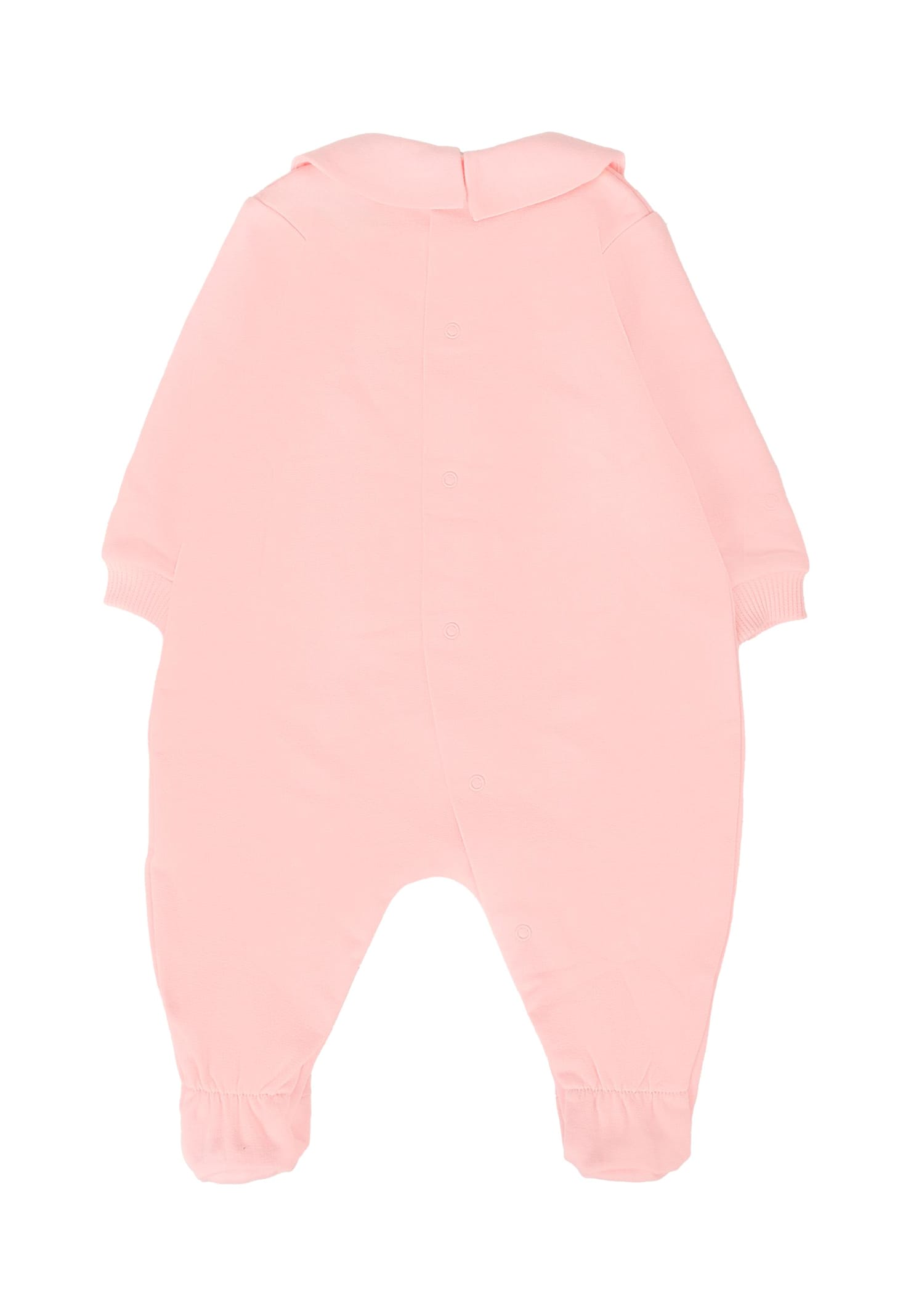 Moschino Pink Romper For Baby Girl With Teddy Bear And Logo In Pink