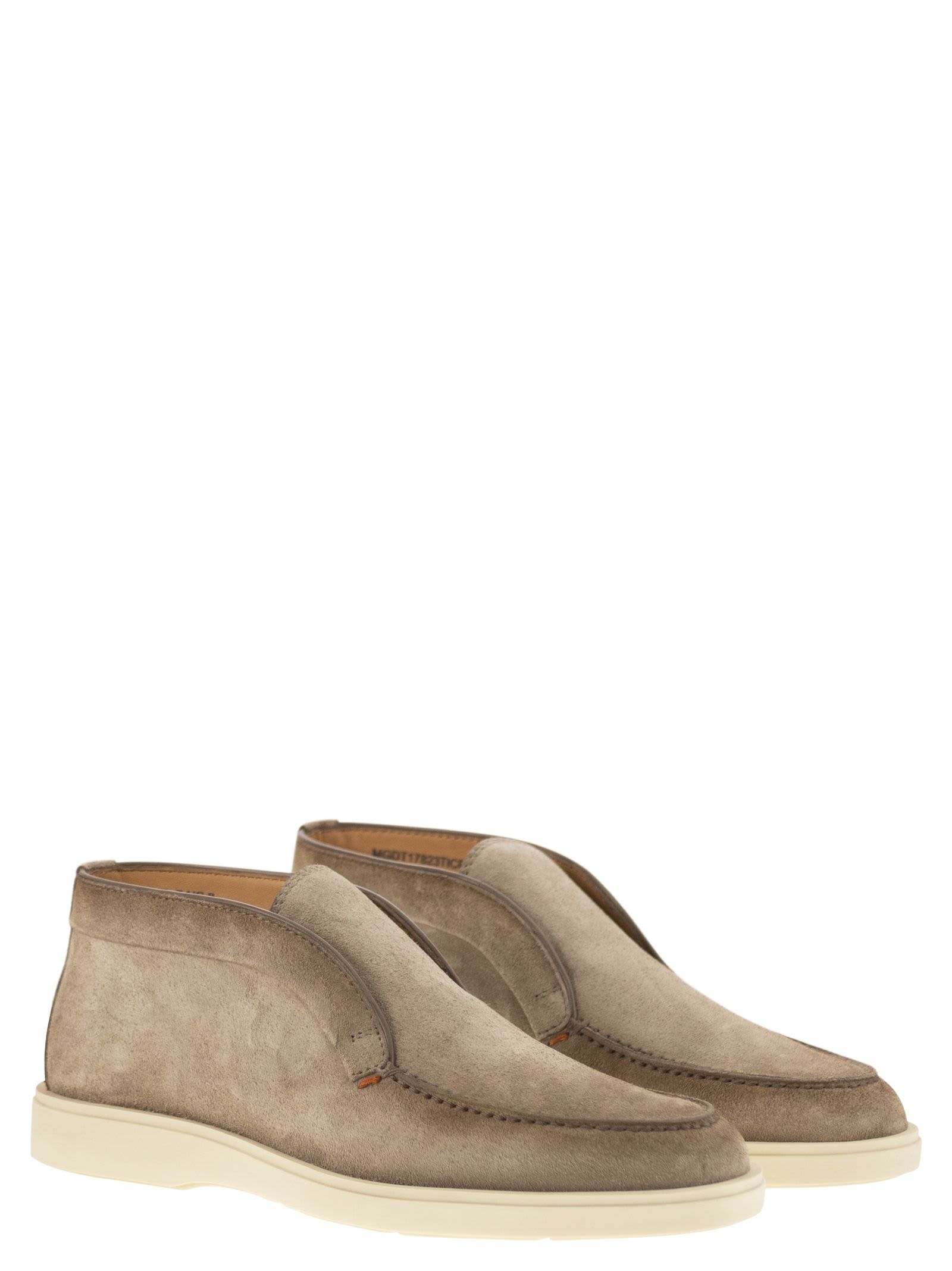 Shop Santoni Suede Desert Boot In Beige