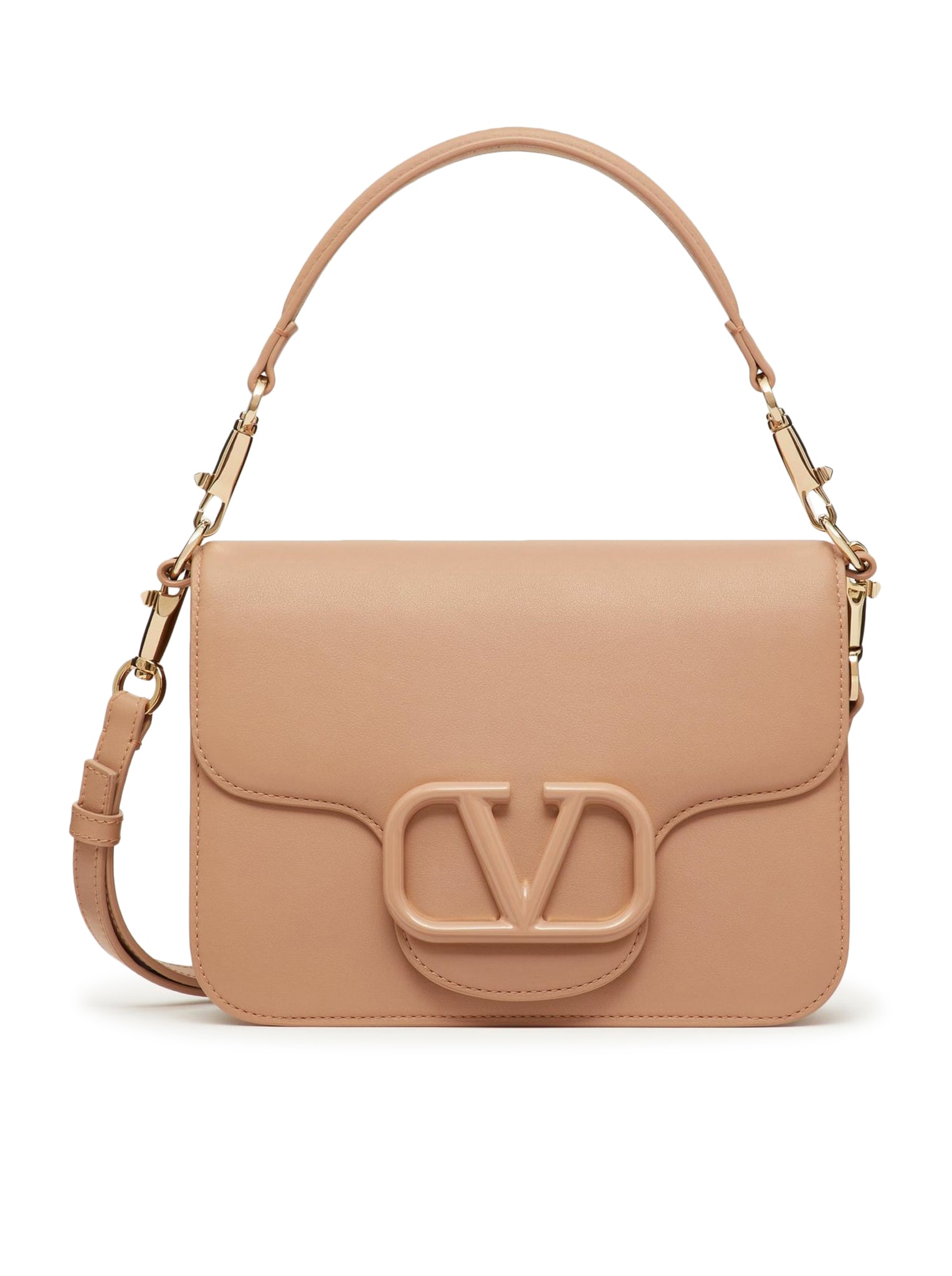 Valentino Garavani Shoulder Bag Loco` Vitello/plat-t.on T.lacq.logo In Rose Cannelle
