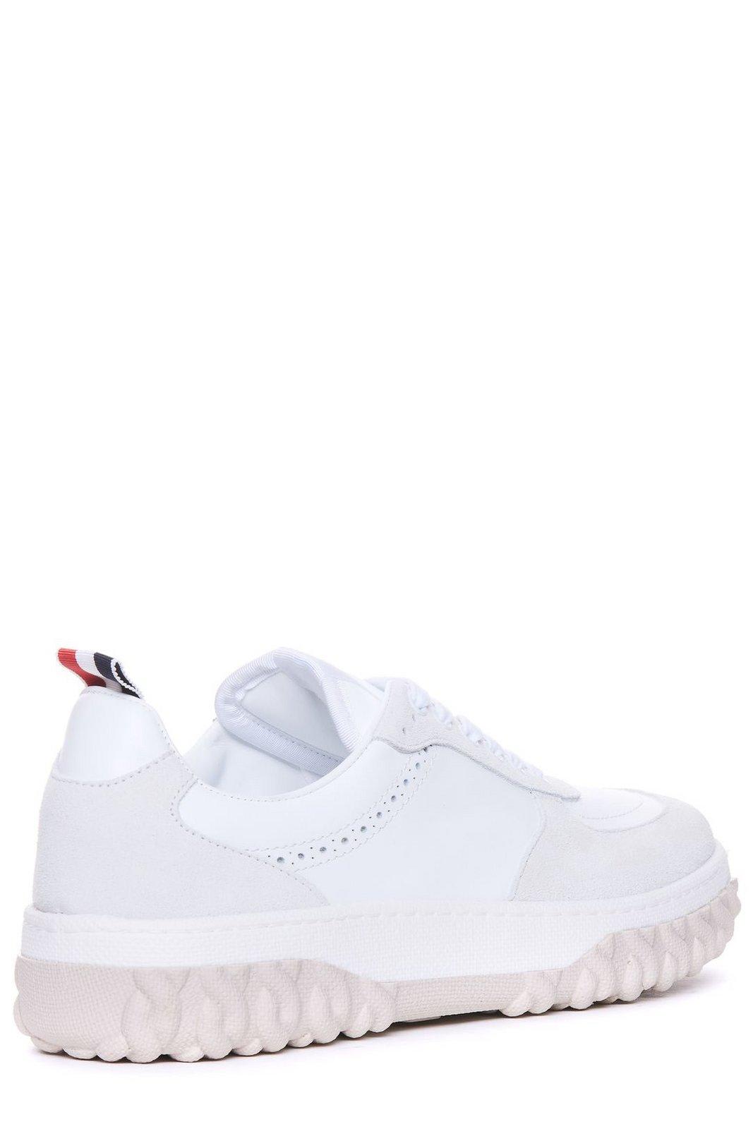 Shop Thom Browne Letterman Panelled Low-top Sneakers In White