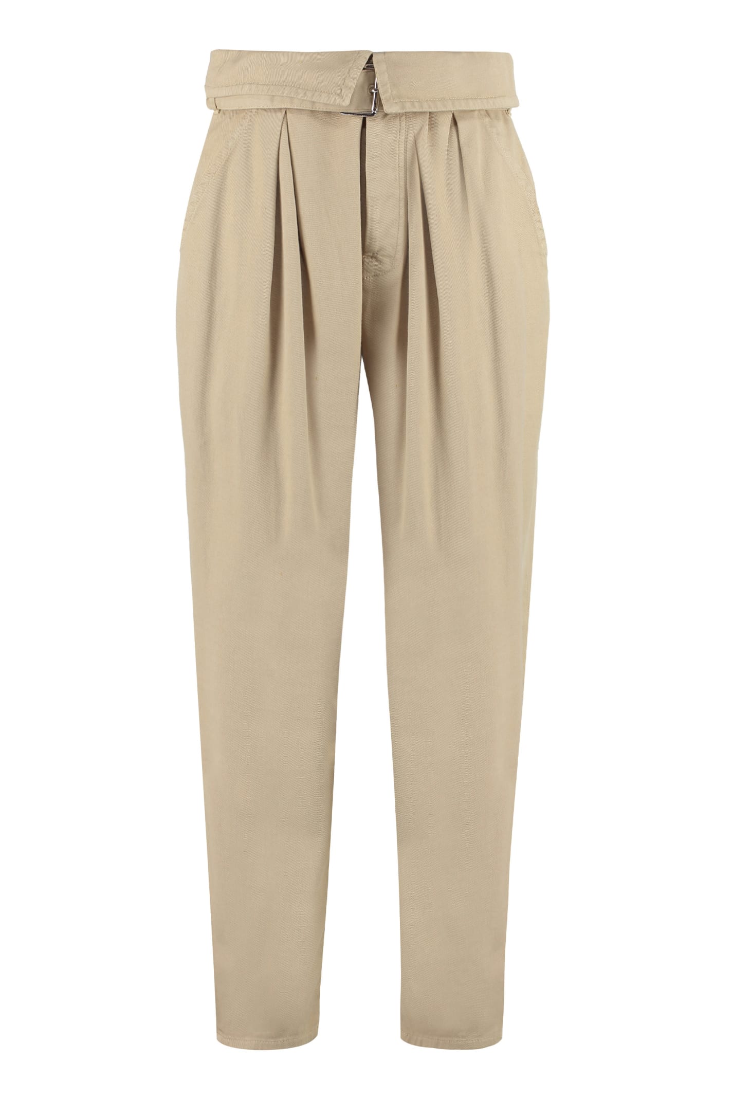 Shop Pinko Ingaggio High-rise Cotton Trousers In Beige