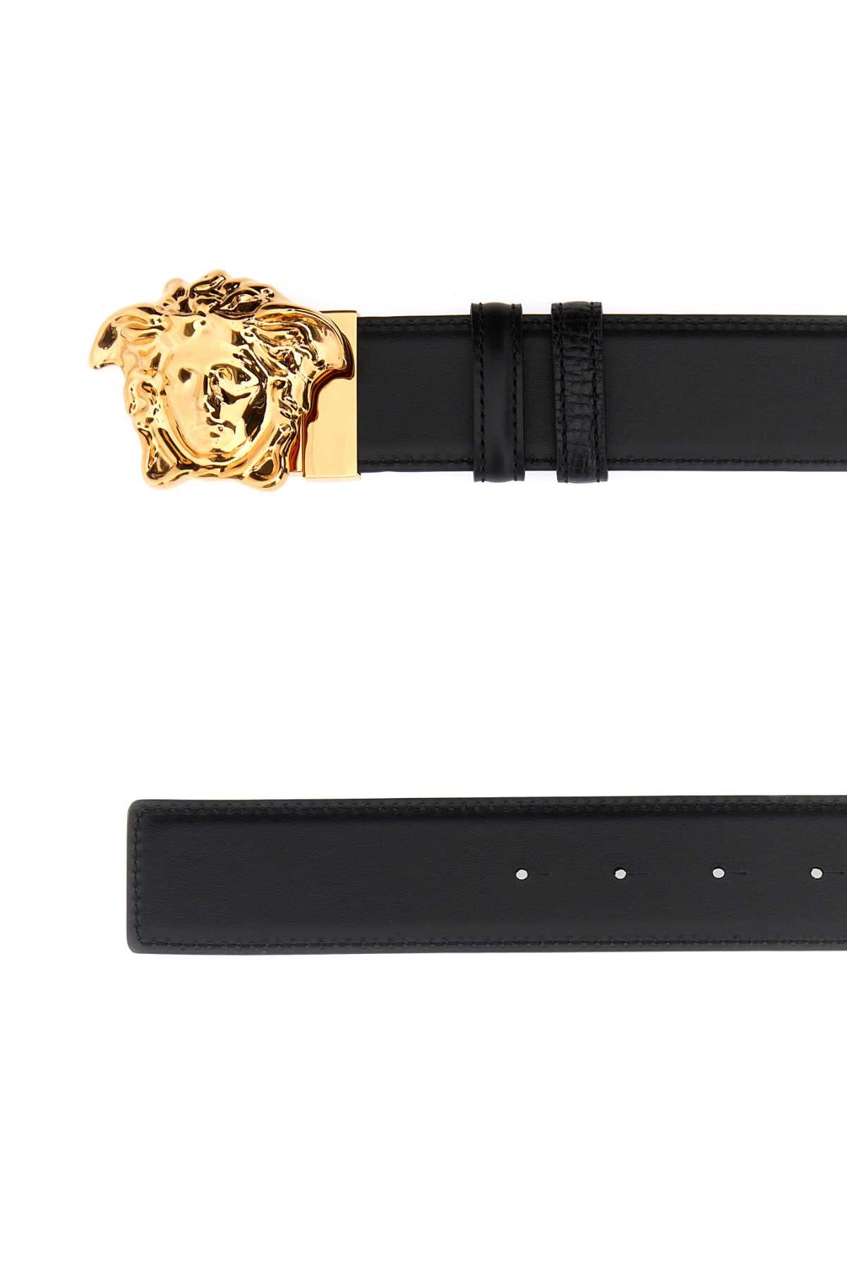 Shop Versace Black Leather Reversible Belt In Nerorover