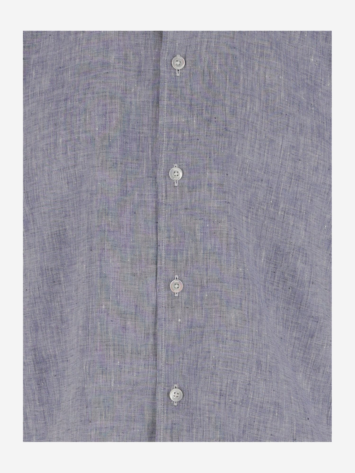 Herno Textured Grey Linen Shirt With Classic Collar In Grey