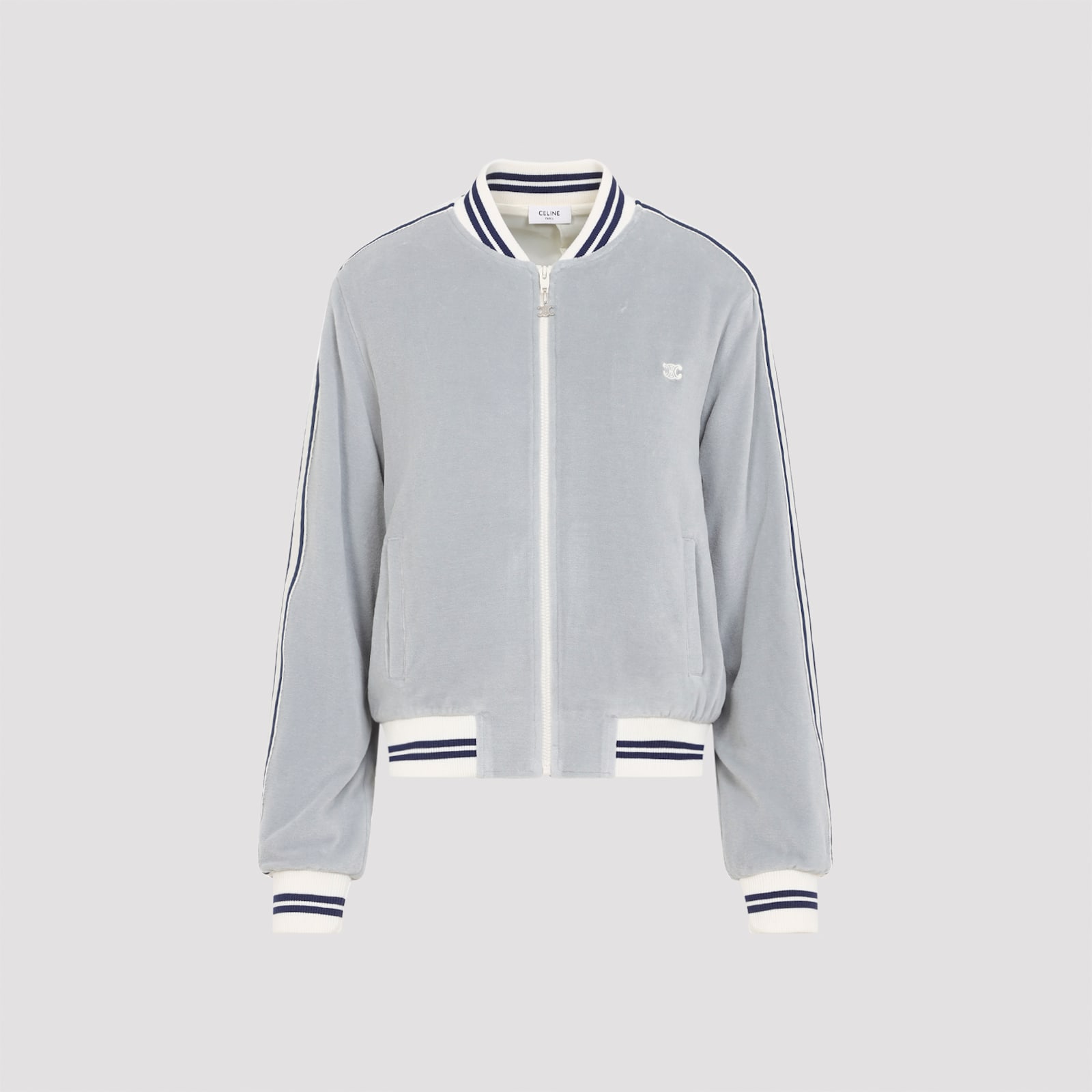 Celine Grey Teddy Tracksuit Triomphe Cotton Jacket In Gray