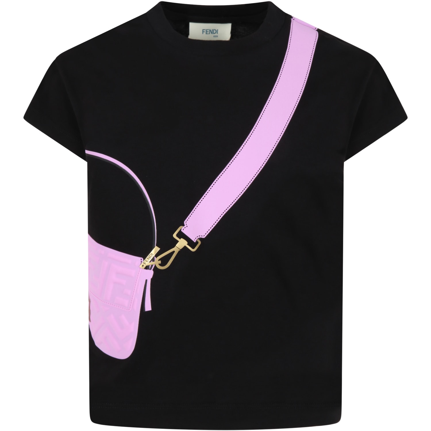Fendi Black T-shirt For Girl With Purple Bag