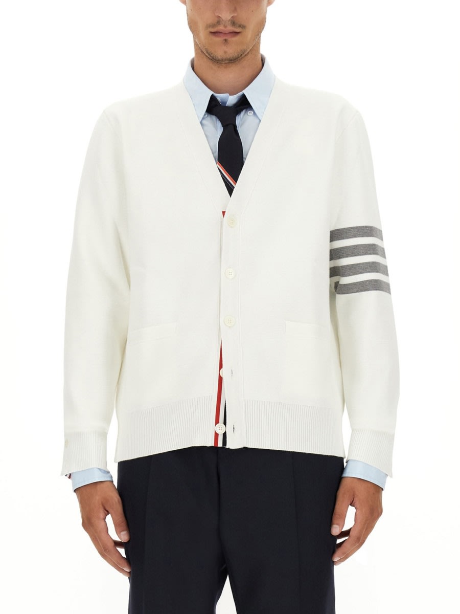 Shop Thom Browne V-neck Cardigan In White