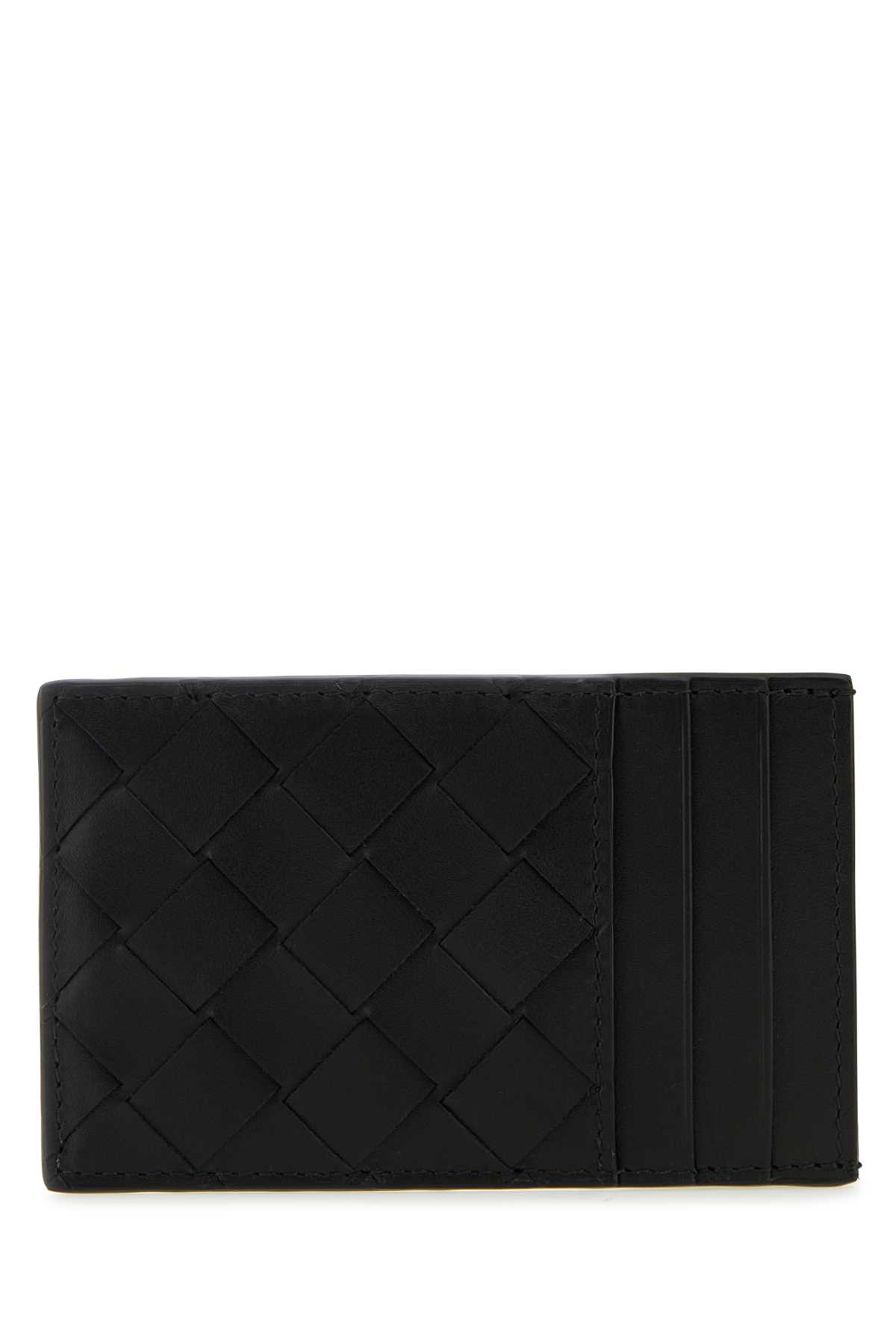 Shop Bottega Veneta Black Leather Cardholder In Blacksilver