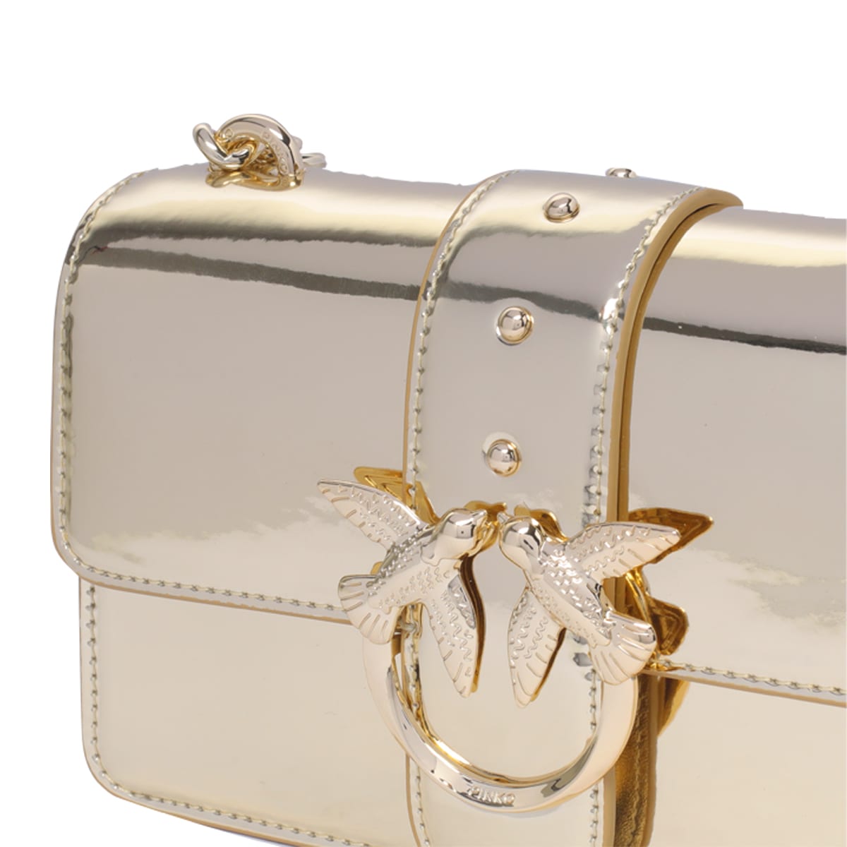 Shop Pinko Mini Love One Crossbody Bag In Golden