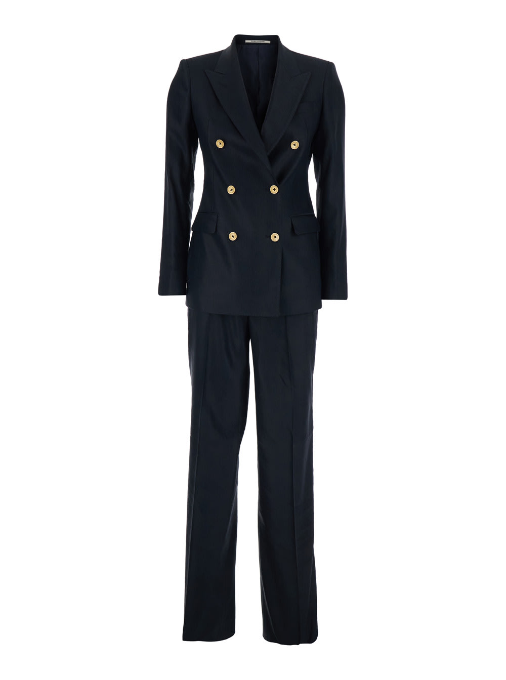 Tagliatore Blue Double-breasted Suit With Peak Lapels In Linen Blend Woman
